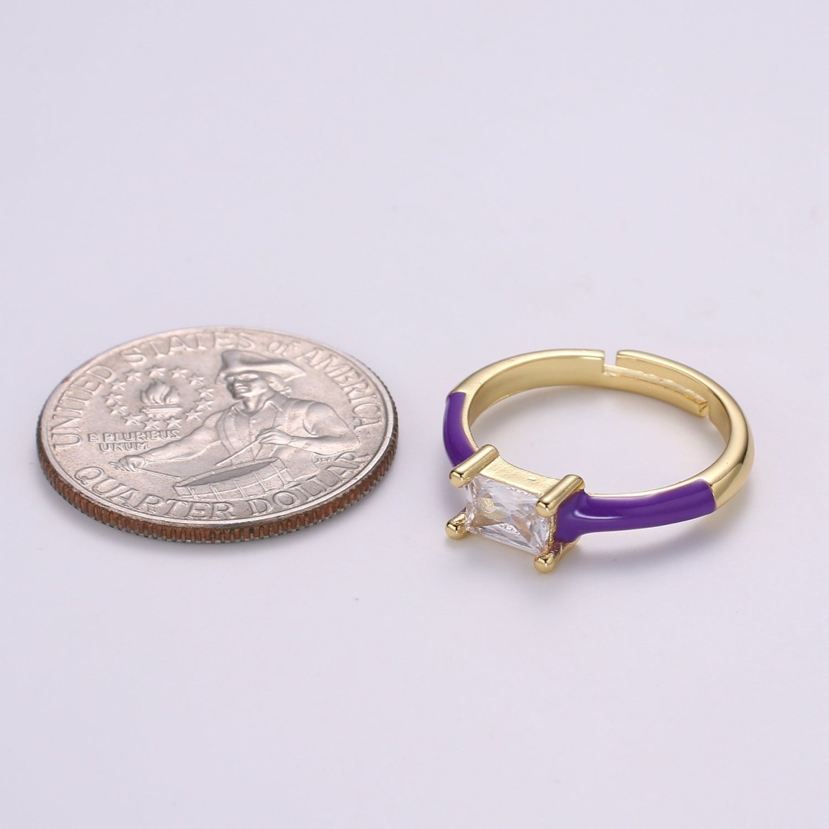 Solo Baguette Ring Gold Cocktail Ring Enamel rectangle ring, gold Colorful Enamel ring, 14k gold filled Adjustable Ring for Statement Ring - DLUXCA