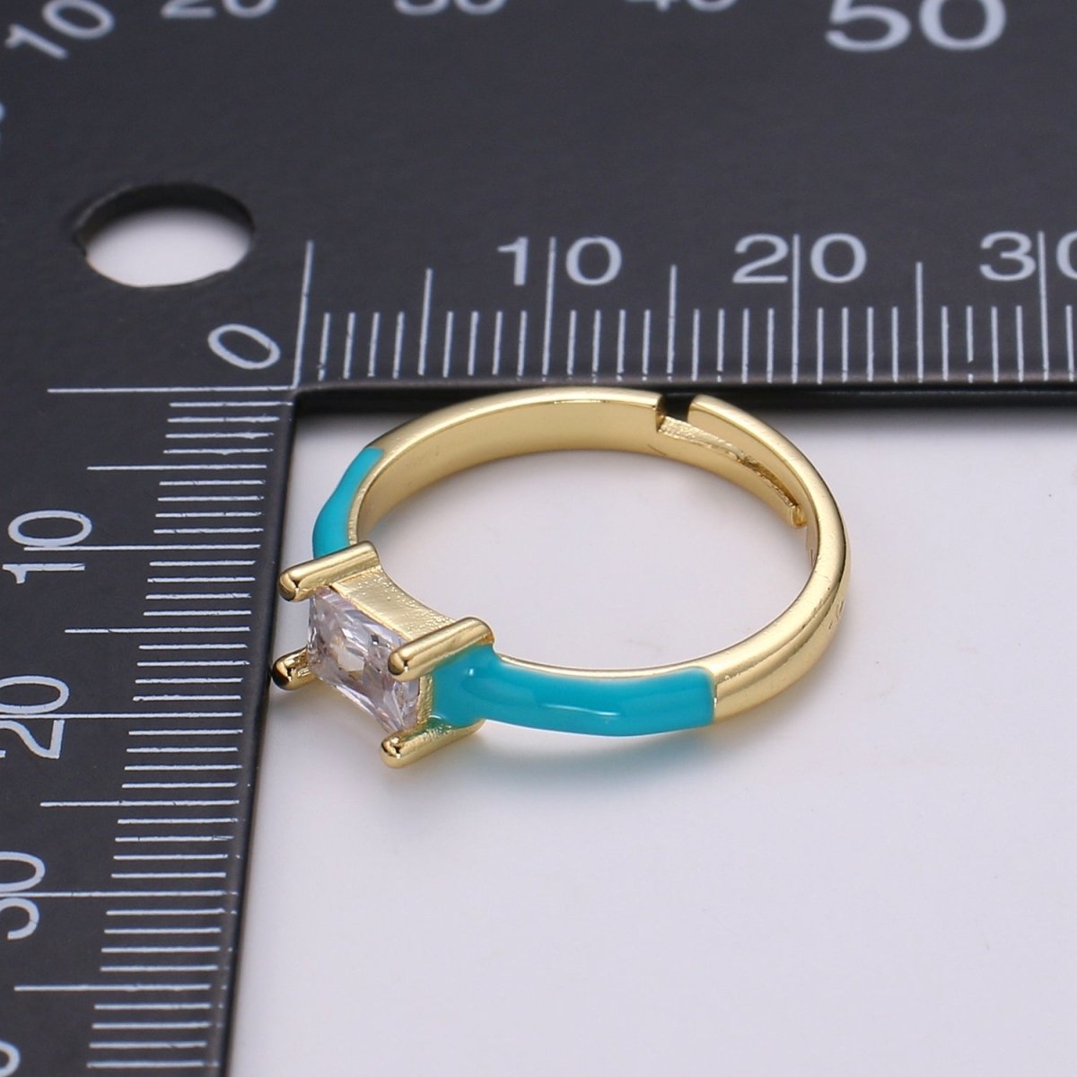 Solo Baguette Ring Gold Cocktail Ring Enamel rectangle ring, gold Colorful Enamel ring, 14k gold filled Adjustable Ring for Statement Ring - DLUXCA