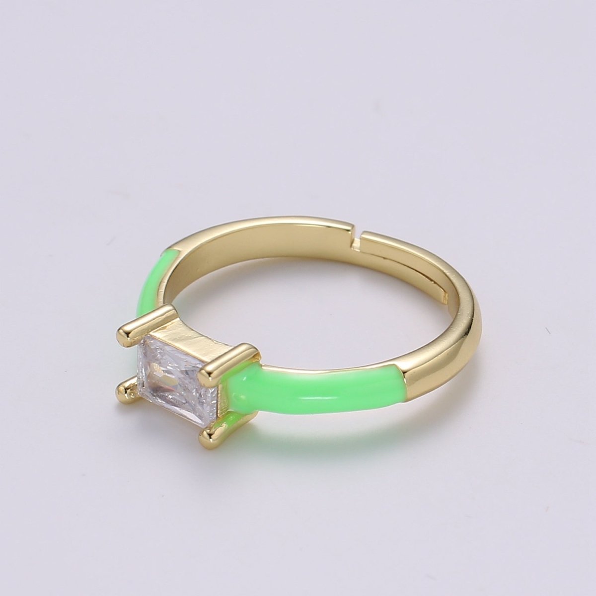 Solo Baguette Ring Gold Cocktail Ring Enamel rectangle ring, gold Colorful Enamel ring, 14k gold filled Adjustable Ring for Statement Ring - DLUXCA