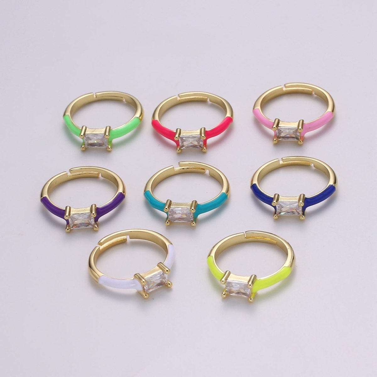 Solo Baguette Ring Gold Cocktail Ring Enamel rectangle ring, gold Colorful Enamel ring, 14k gold filled Adjustable Ring for Statement Ring - DLUXCA