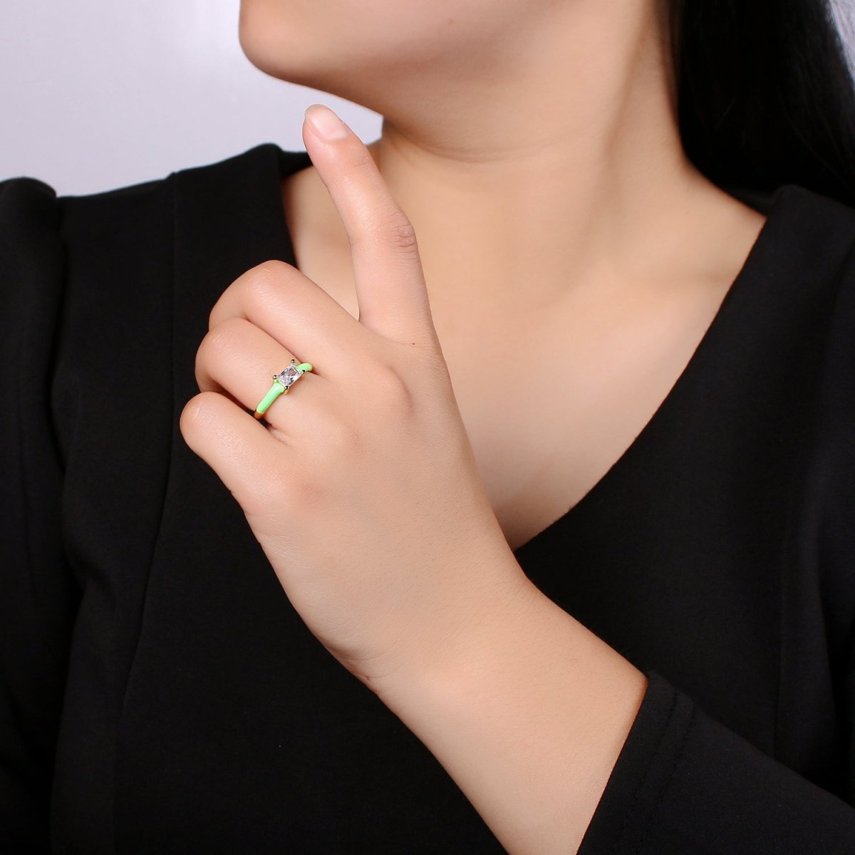 Solo Baguette Ring Gold Cocktail Ring Enamel rectangle ring, gold Colorful Enamel ring, 14k gold filled Adjustable Ring for Statement Ring - DLUXCA