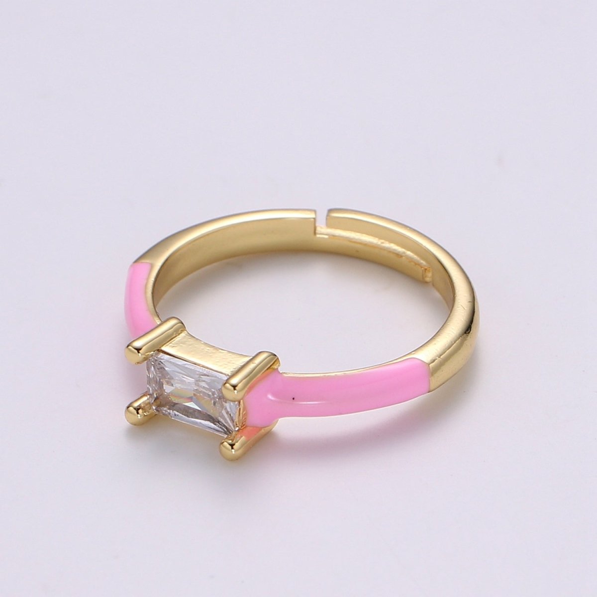Solo Baguette Ring Gold Cocktail Ring Enamel rectangle ring, gold Colorful Enamel ring, 14k gold filled Adjustable Ring for Statement Ring - DLUXCA