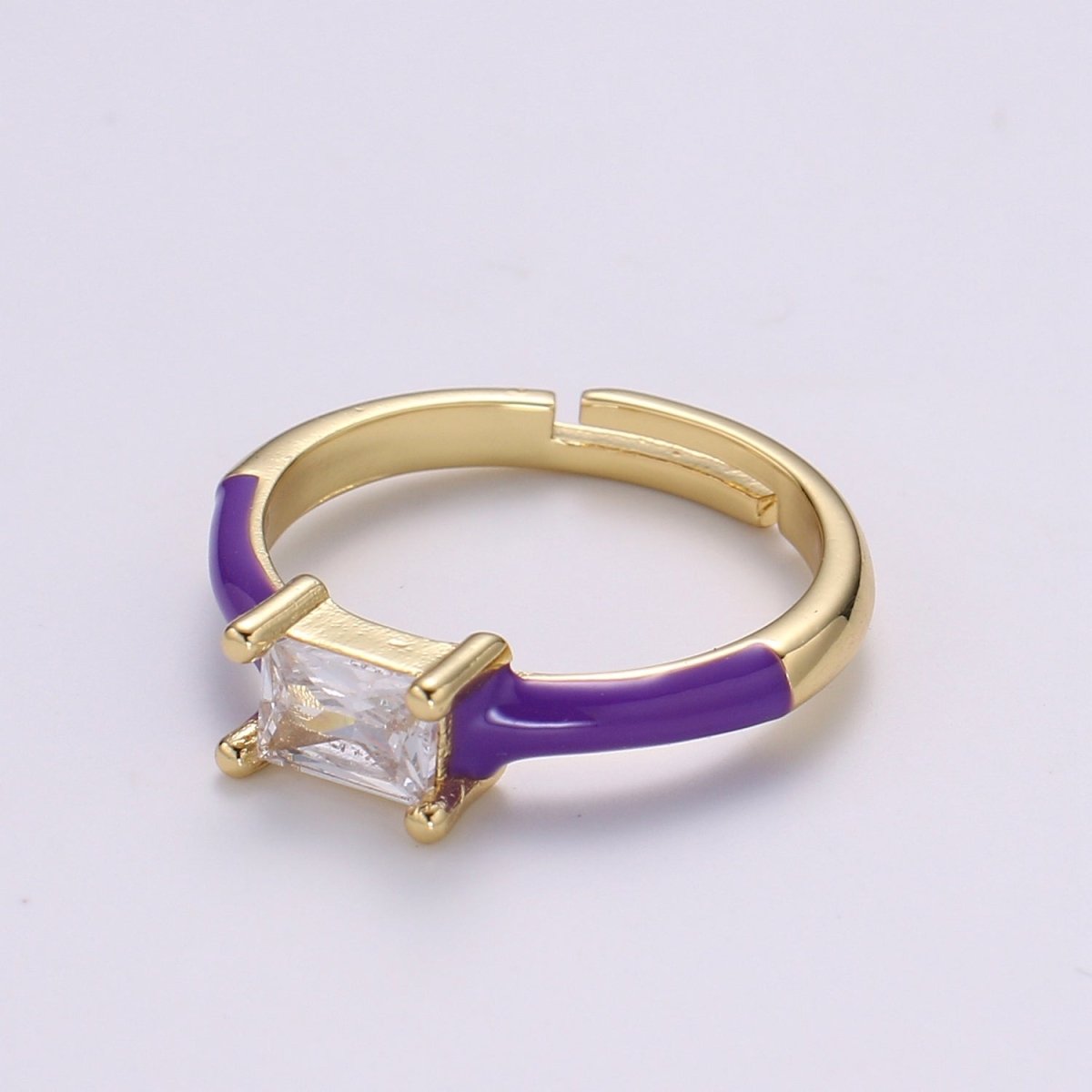 Solo Baguette Ring Gold Cocktail Ring Enamel rectangle ring, gold Colorful Enamel ring, 14k gold filled Adjustable Ring for Statement Ring - DLUXCA
