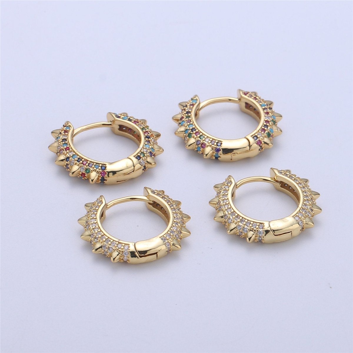 Spike earrings Micro Pave Spike hoops Gold spike earrings Multi Color CZ Gold hoops Dainty Earring for everyday earring 20mm K-331 - DLUXCA