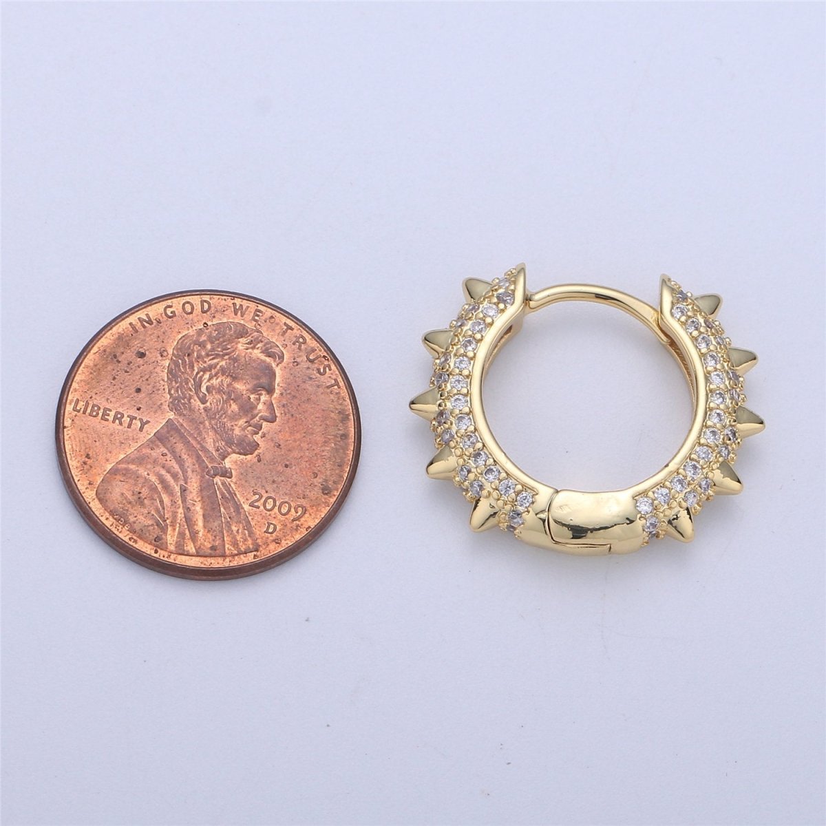 Spike earrings Micro Pave Spike hoops Gold spike earrings Multi Color CZ Gold hoops Dainty Earring for everyday earring 20mm K-331 - DLUXCA