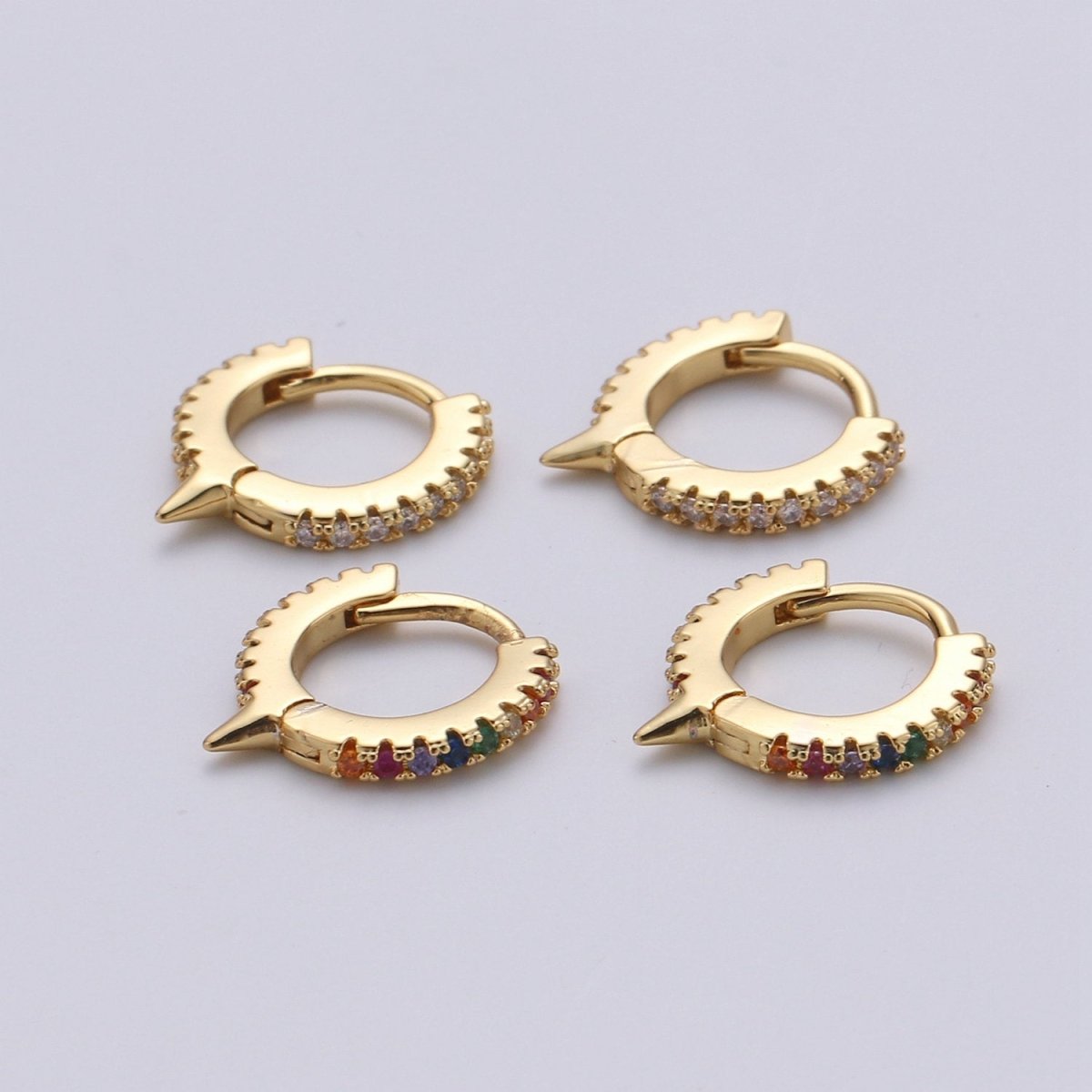 Spike Gold hoop earrings - huggie hoops earrings - Dainty hoops Earring - Tiny hoops Thin hoops Minimalist Jewelry Micro Pave Earring K-643 K-644 - DLUXCA
