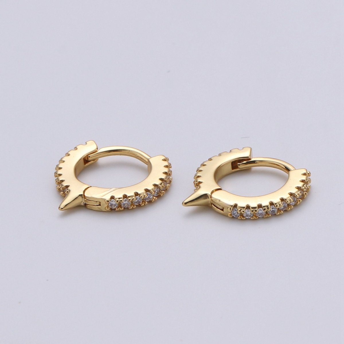 Spike Gold hoop earrings - huggie hoops earrings - Dainty hoops Earring - Tiny hoops Thin hoops Minimalist Jewelry Micro Pave Earring K-643 K-644 - DLUXCA