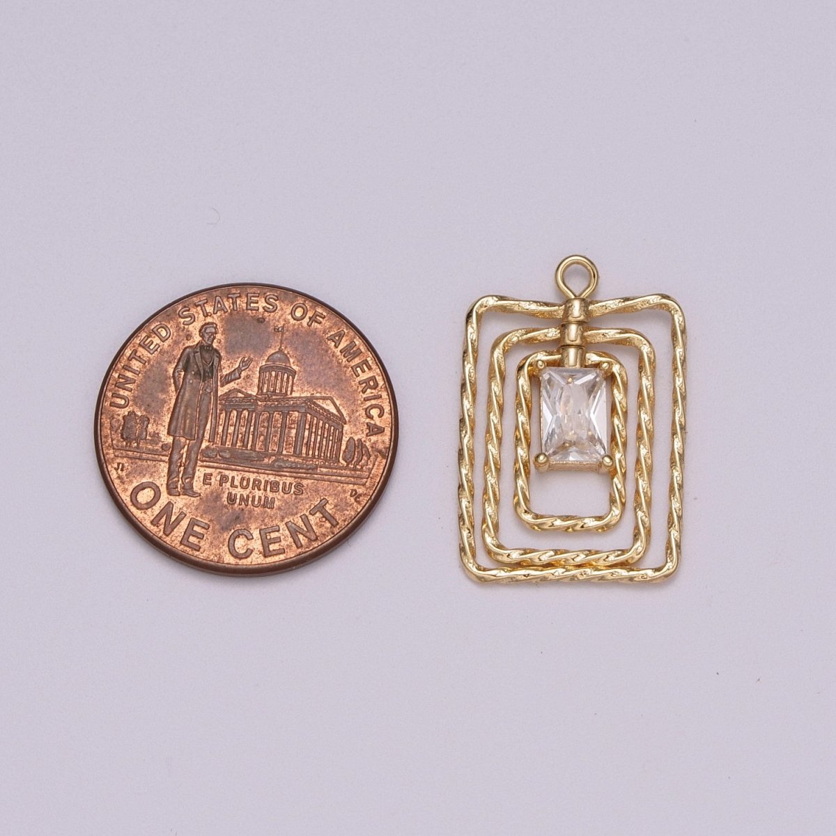 Square CZ Pendant, vintage CZ charms, Cubic Zirconia charm, 18K Gold Filled Dangle Charm for Necklace M-825 - DLUXCA
