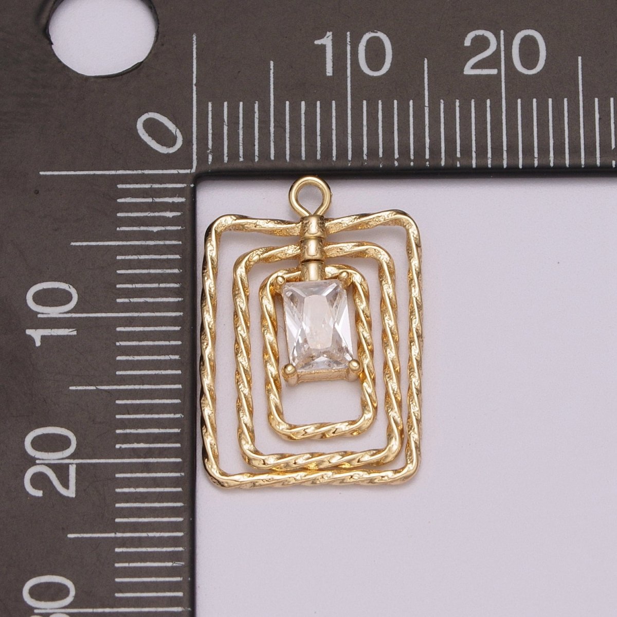 Square CZ Pendant, vintage CZ charms, Cubic Zirconia charm, 18K Gold Filled Dangle Charm for Necklace M-825 - DLUXCA