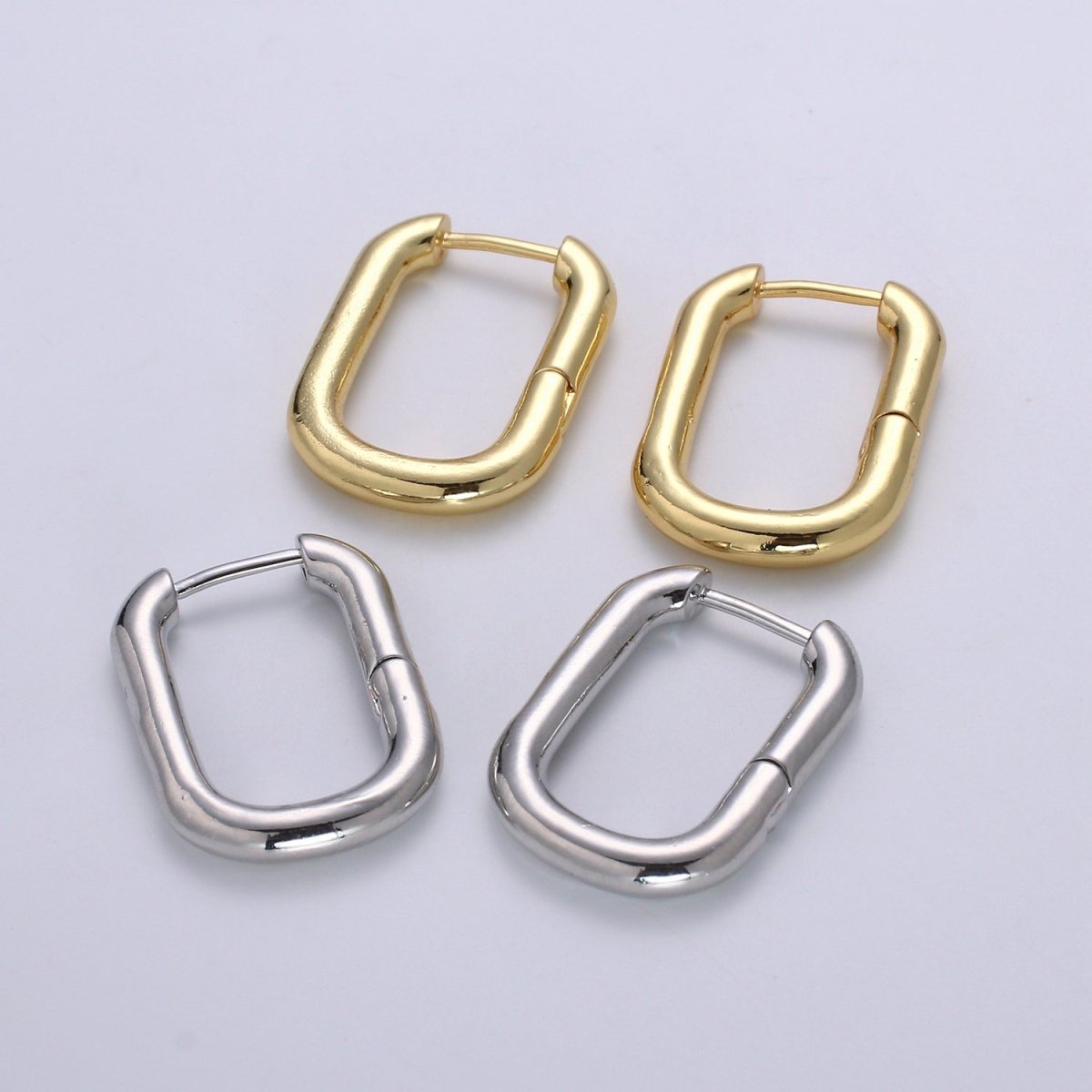 Square Hoop Earrings, U-Shape Gold Hoops, 14k Gold Filled Huggie Earrings, Geometric Huggies, Oval Hoop earrings, Mini hoops Q-087 P-037 - DLUXCA