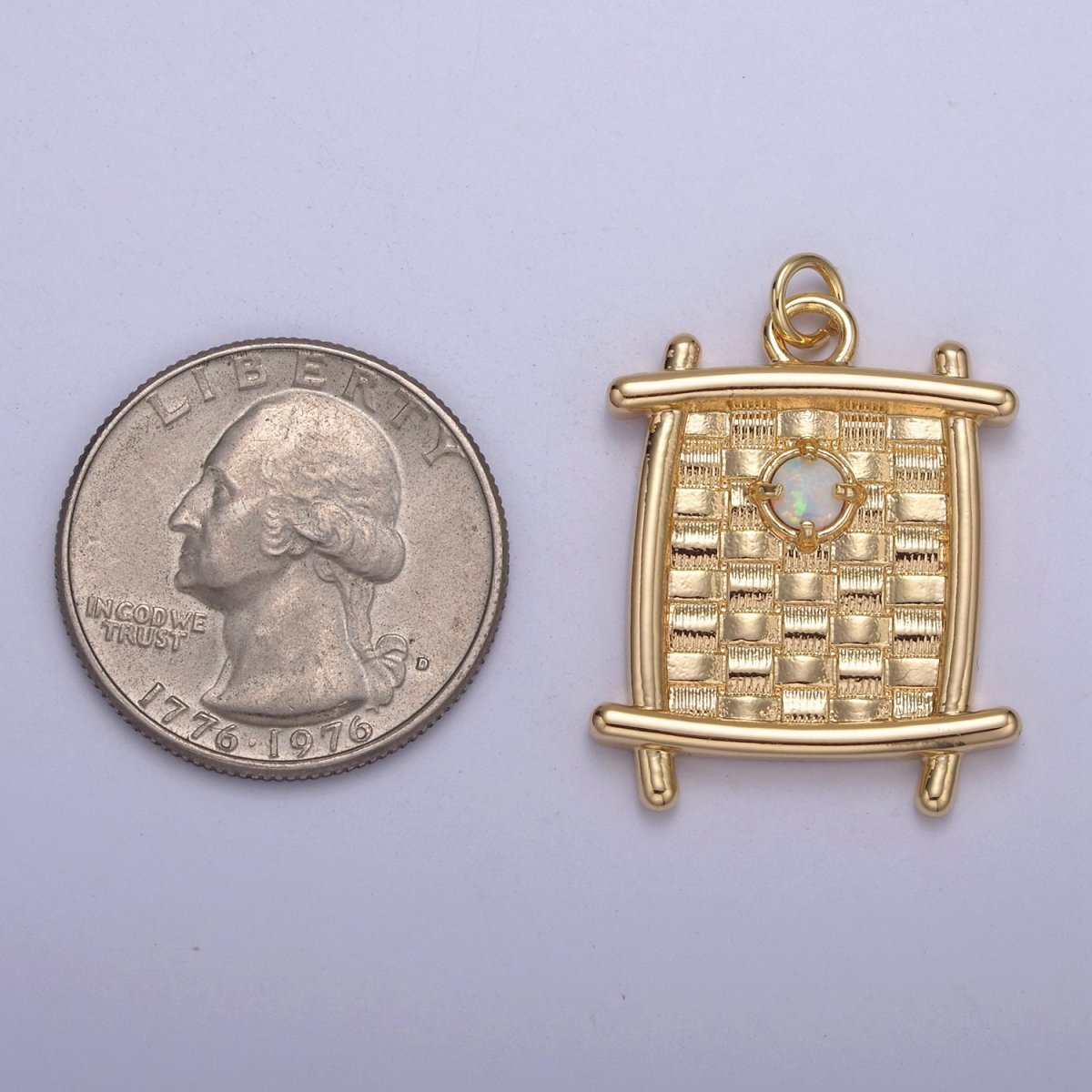 Square Opal Pendant, vintage Tag opal charms 16K Gold Filled Charm N-414 - DLUXCA