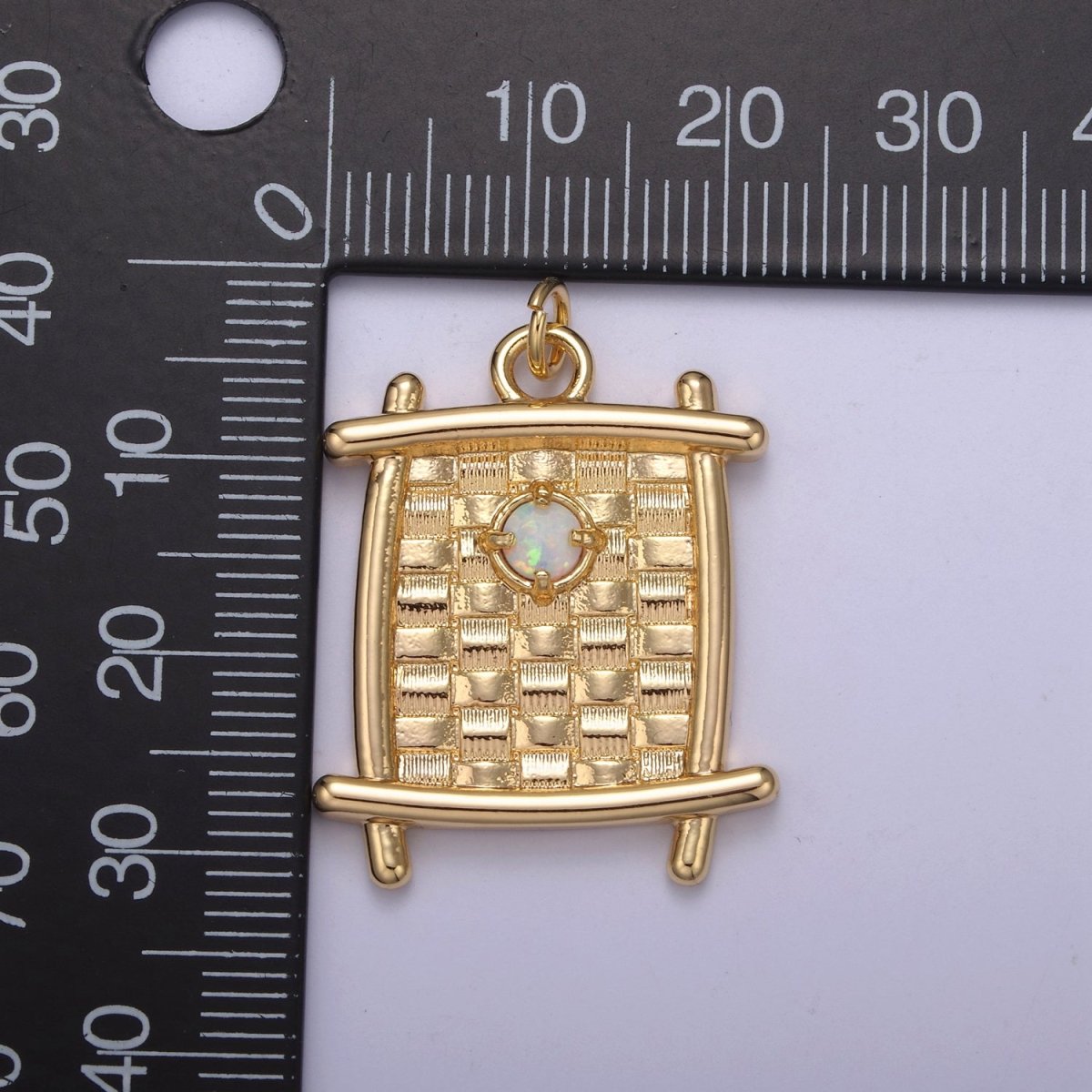 Square Opal Pendant, vintage Tag opal charms 16K Gold Filled Charm N-414 - DLUXCA
