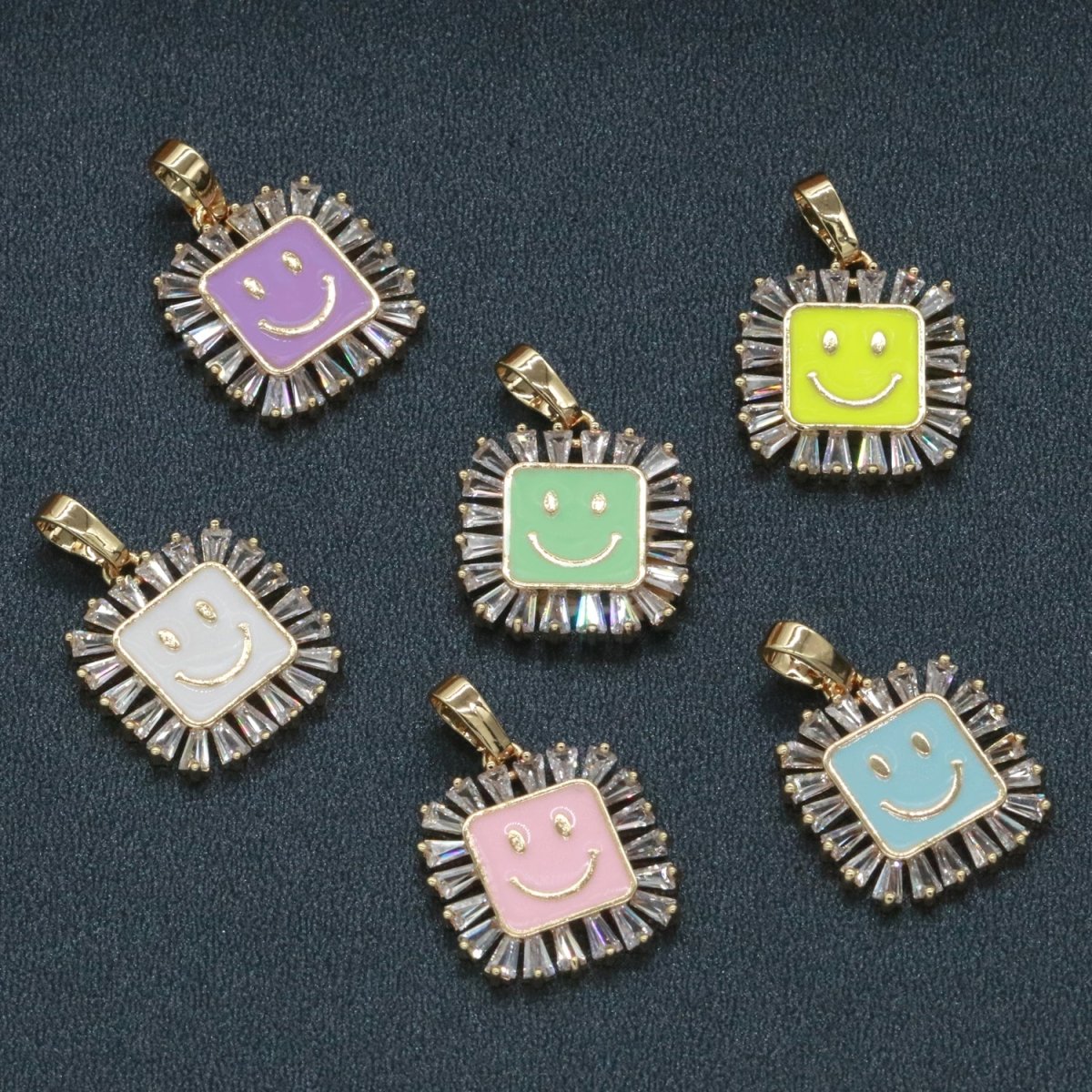 Square Smiley Face Charm Cubic Happy Face Pendant for Necklace Earring Component 31x22mm I-307 ~ I-312 - DLUXCA