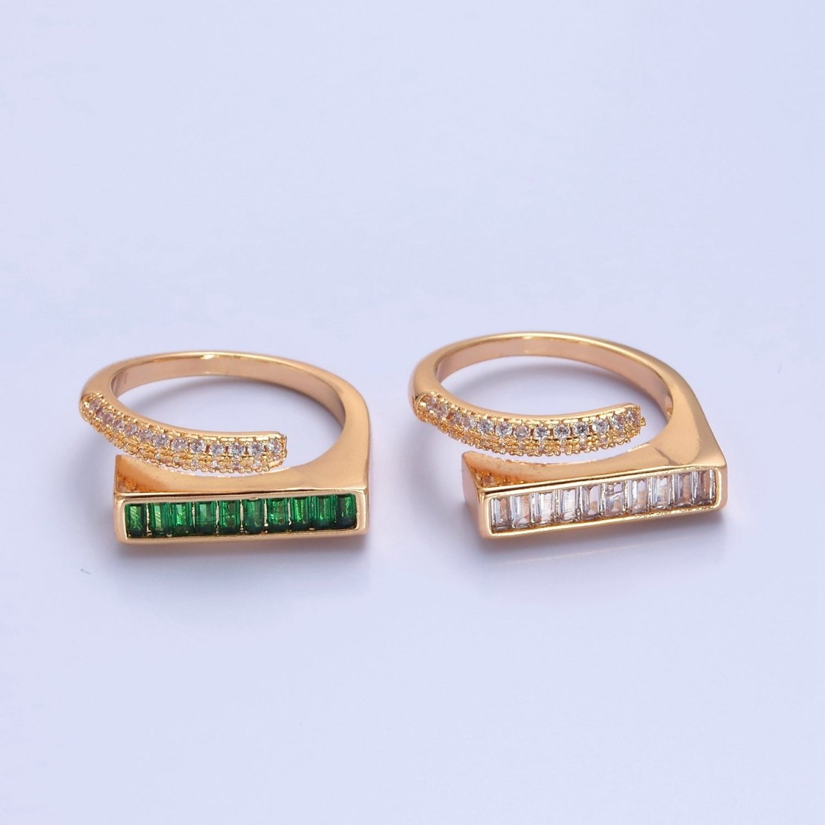 Stackable Gold Pave Baguette Green / Clear CZ Ring O-2232 O-2233 - DLUXCA