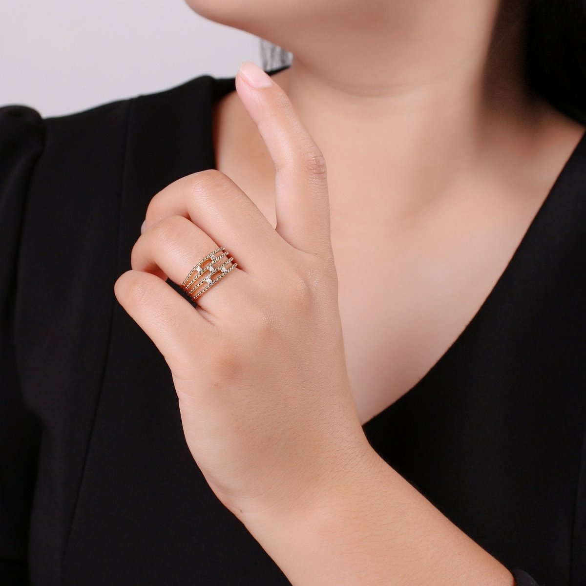 Stackable Rings, Wedding Stackable Rings, Gold Wedding Ring, Micro Pave Cz Ring Open Gold Band Ring R-056 - DLUXCA