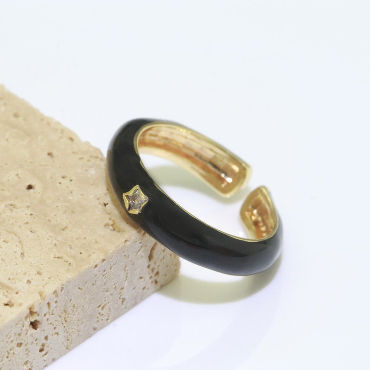 Stacking Enamel Bands Star Ring White Black Blue Teal Band Ring Colorful Jewelry Gold Filled Open Adjustable Ring For Gift S-103~S-107 - DLUXCA