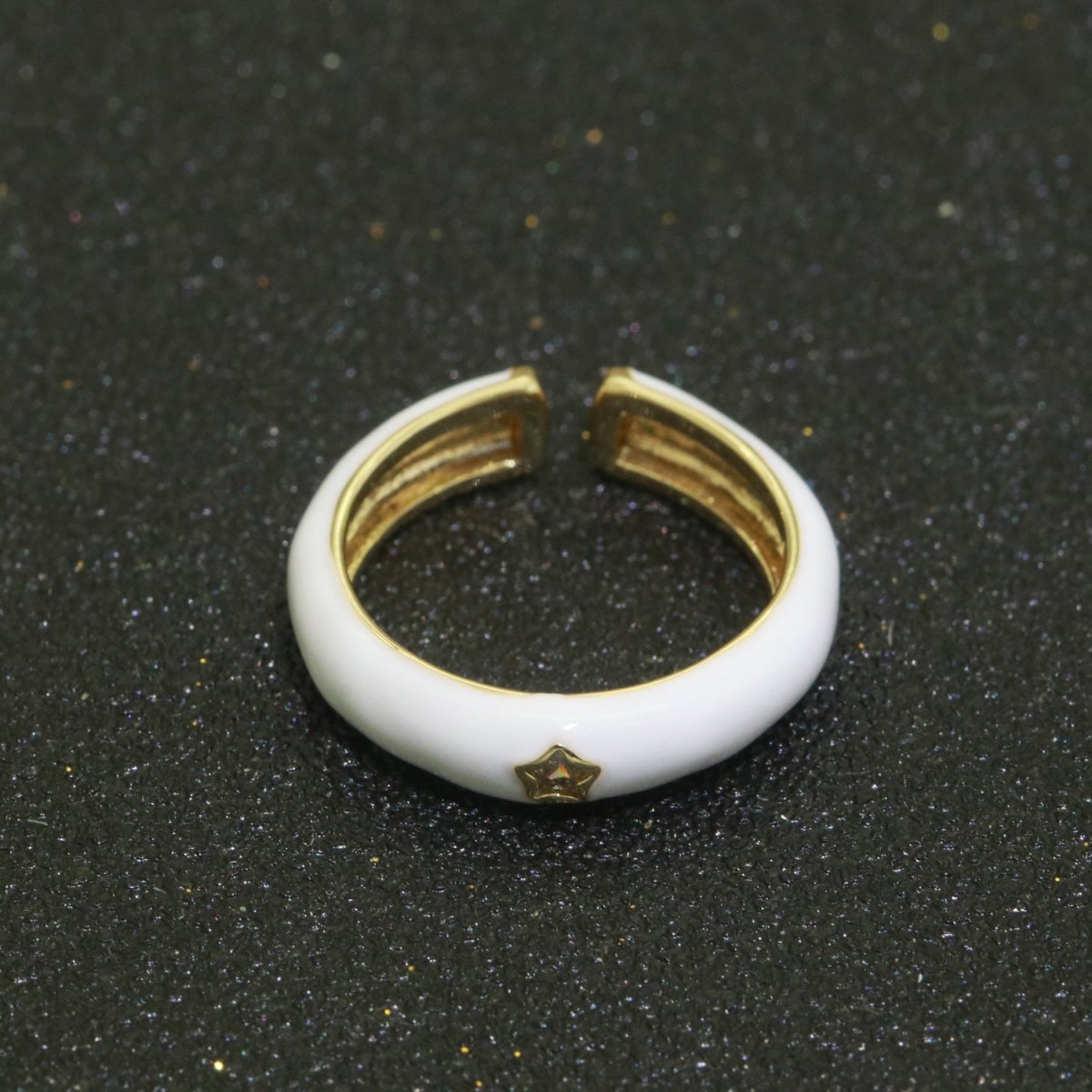Stacking Enamel Bands Star Ring White Black Blue Teal Band Ring Colorful Jewelry Gold Filled Open Adjustable Ring For Gift S-103~S-107 - DLUXCA