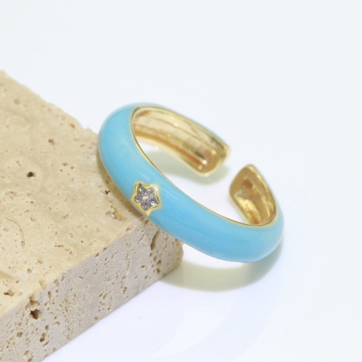 Stacking Enamel Bands Star Ring White Black Blue Teal Band Ring Colorful Jewelry Gold Filled Open Adjustable Ring For Gift S-103~S-107 - DLUXCA
