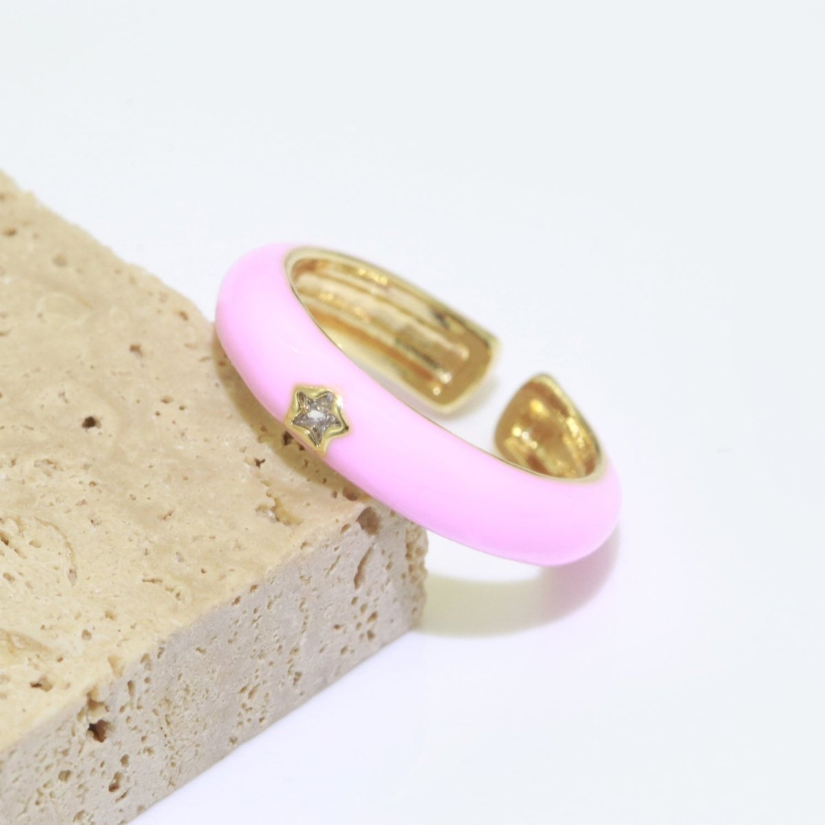 Stacking Enamel Bands Star Ring White Black Blue Teal Band Ring Colorful Jewelry Gold Filled Open Adjustable Ring For Gift S-103~S-107 - DLUXCA