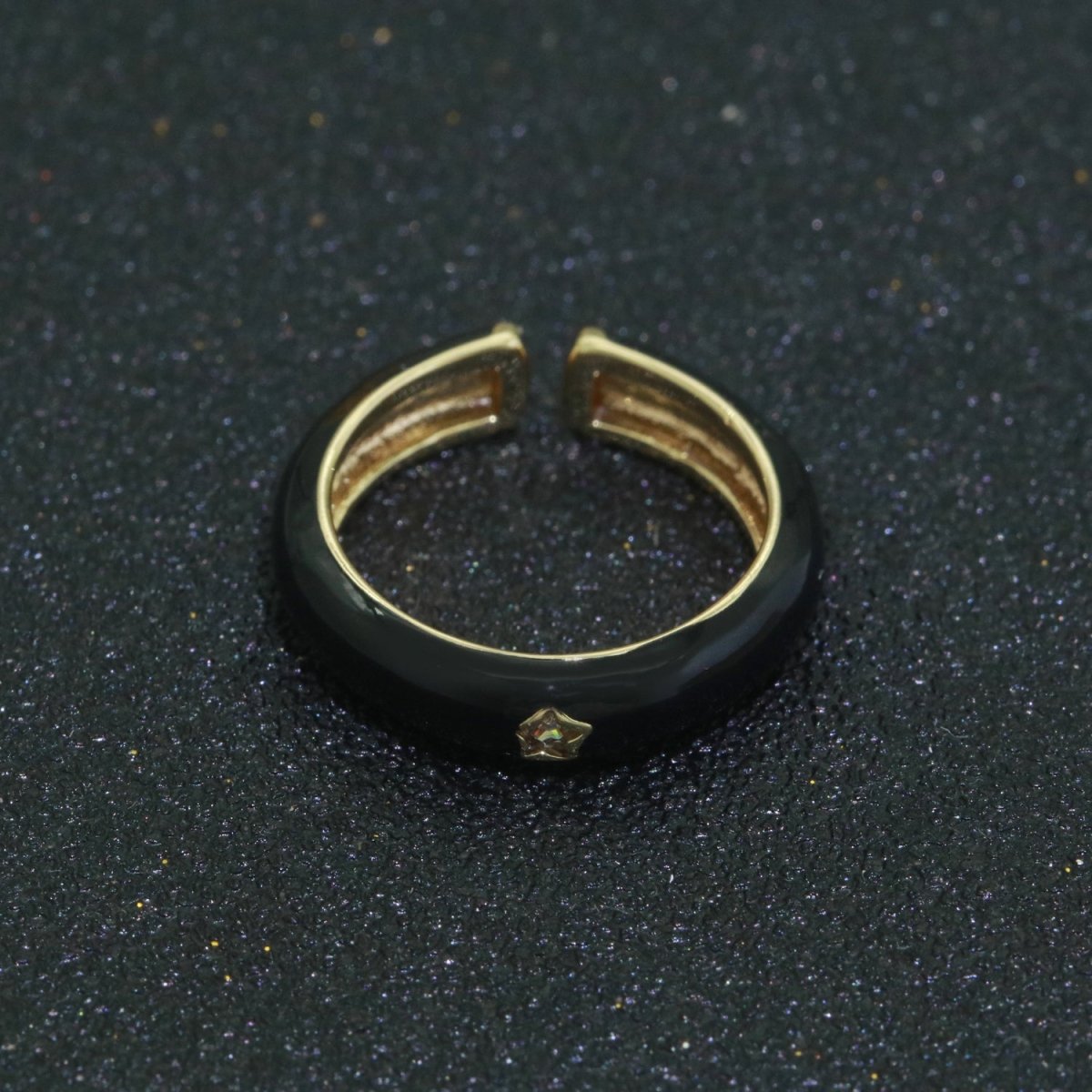 Stacking Enamel Bands Star Ring White Black Blue Teal Band Ring Colorful Jewelry Gold Filled Open Adjustable Ring For Gift S-103~S-107 - DLUXCA