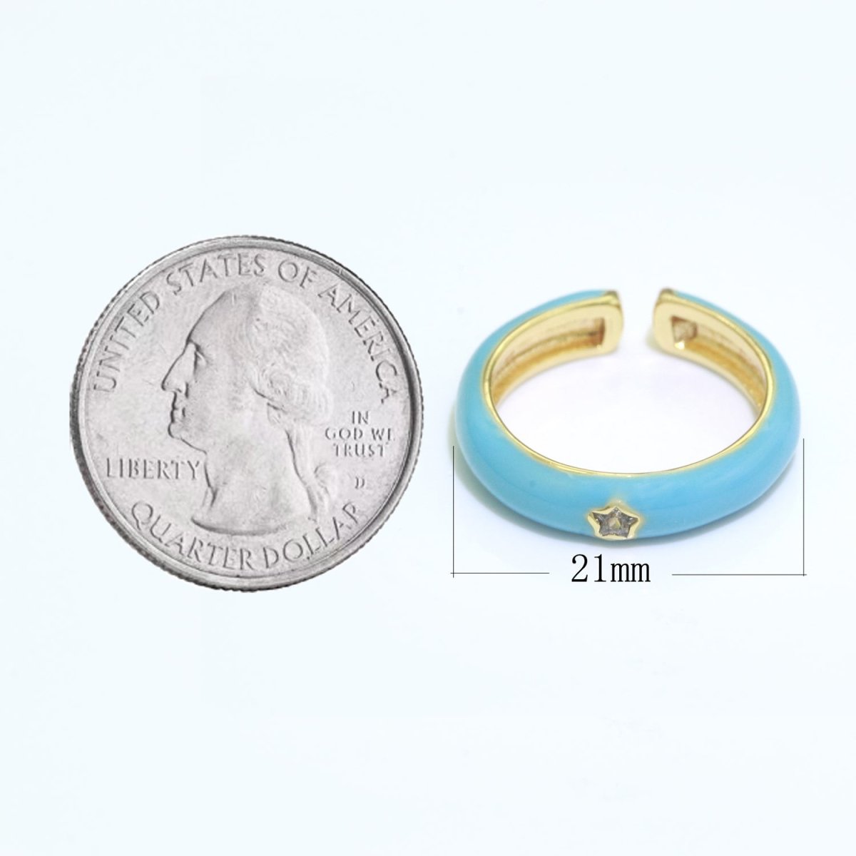 Stacking Enamel Bands Star Ring White Black Blue Teal Band Ring Colorful Jewelry Gold Filled Open Adjustable Ring For Gift S-103~S-107 - DLUXCA