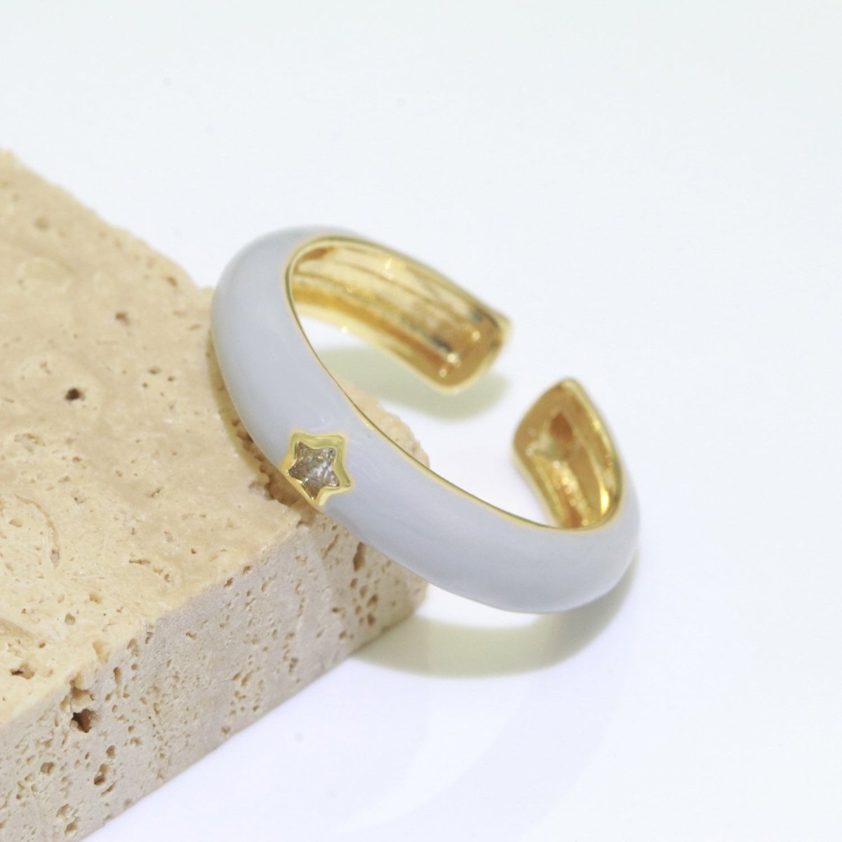 Stacking Enamel Bands Star Ring White Black Blue Teal Band Ring Colorful Jewelry Gold Filled Open Adjustable Ring For Gift S-103~S-107 - DLUXCA