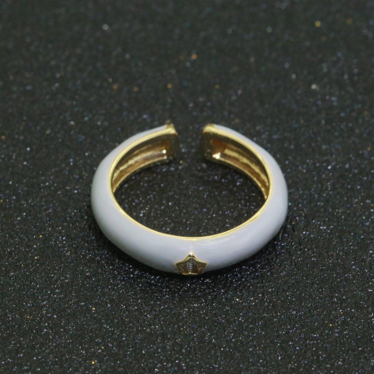 Stacking Enamel Bands Star Ring White Black Blue Teal Band Ring Colorful Jewelry Gold Filled Open Adjustable Ring For Gift S-103~S-107 - DLUXCA