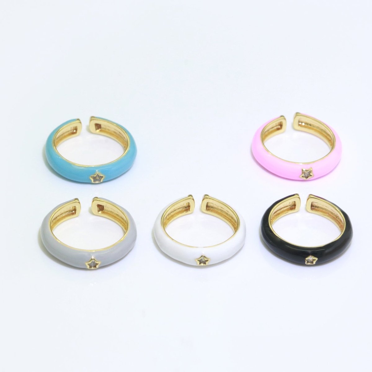 Stacking Enamel Bands Star Ring White Black Blue Teal Band Ring Colorful Jewelry Gold Filled Open Adjustable Ring For Gift S-103~S-107 - DLUXCA
