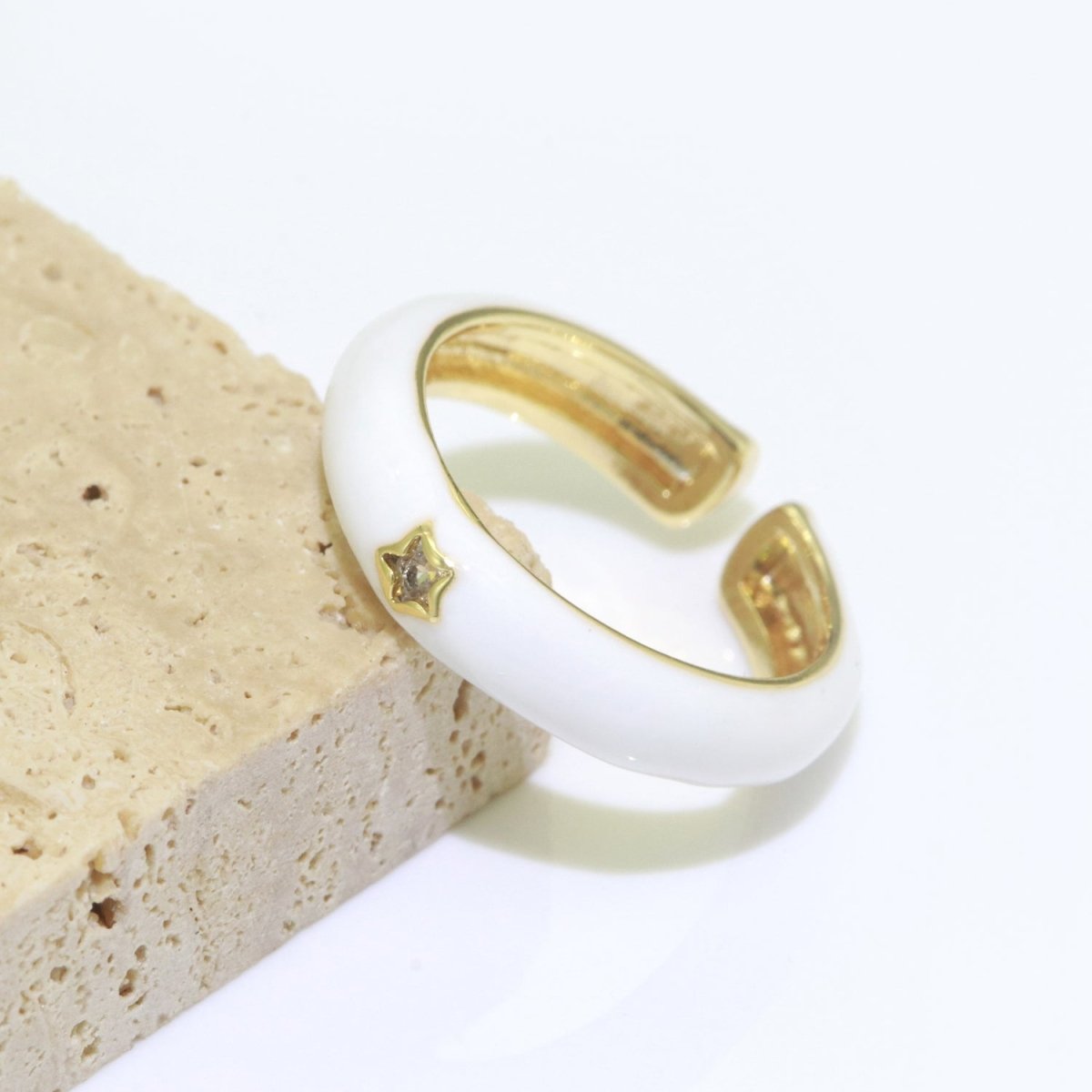 Stacking Enamel Bands Star Ring White Black Blue Teal Band Ring Colorful Jewelry Gold Filled Open Adjustable Ring For Gift S-103~S-107 - DLUXCA