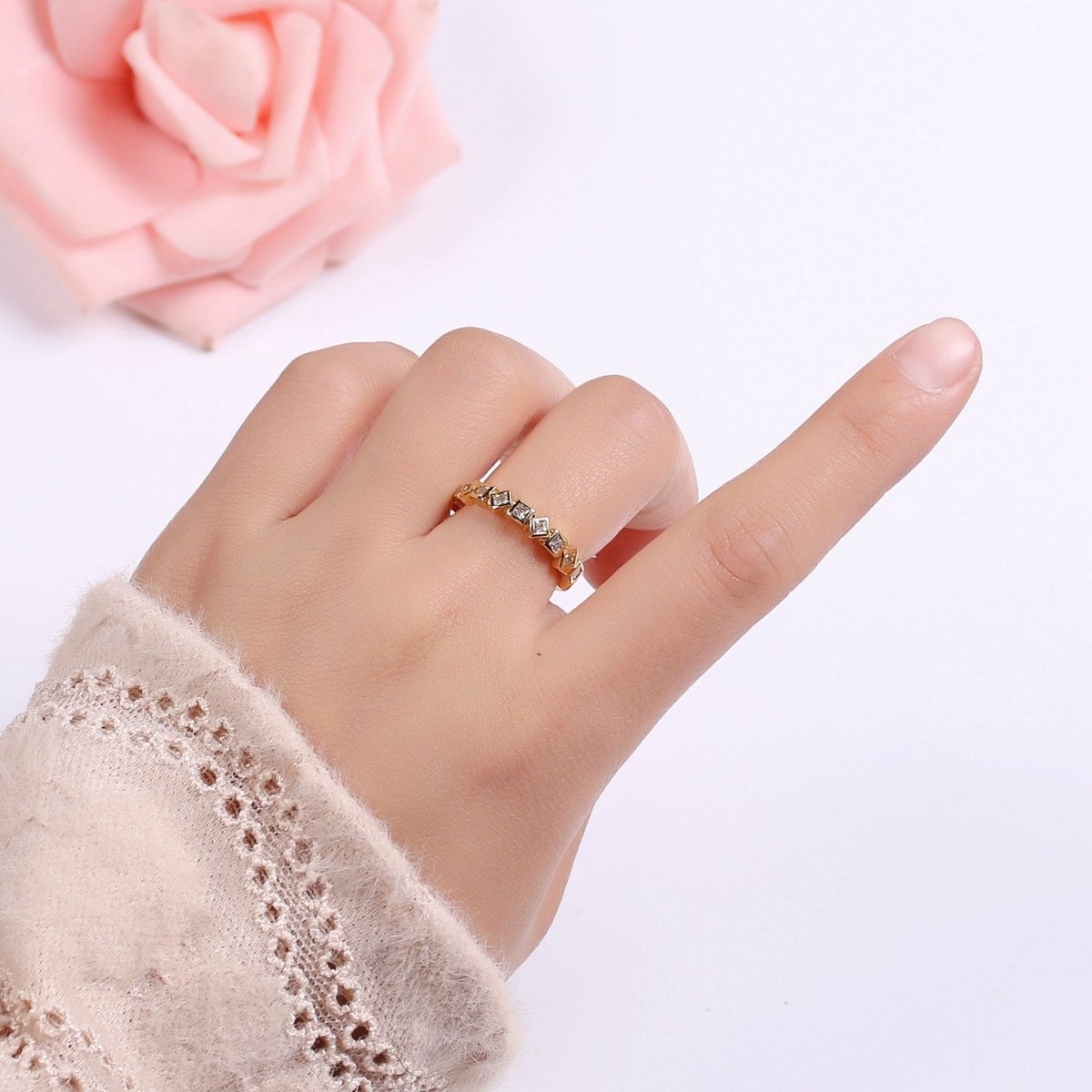 Stacking Ring, Shape Geometric Ring, Stackable Ring, Minimalist Ring, Pinky Ring, Dainty Gold Ring, Thin Cz Ring - DLUXCA
