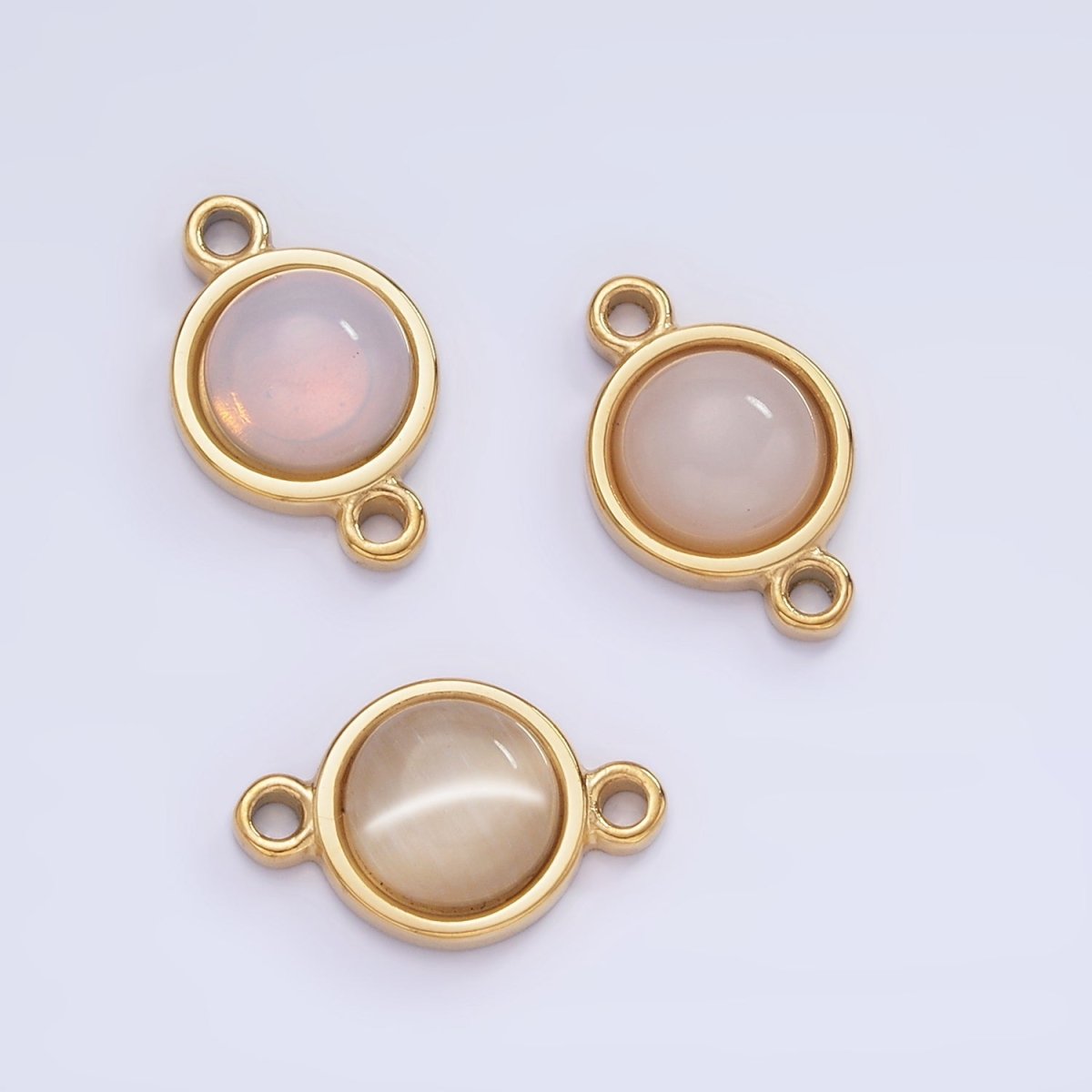 Stainless Steel 10mm Cat's Eye, White Agate, Chalcedony Bezel Round Connector | G361 G363 - DLUXCA