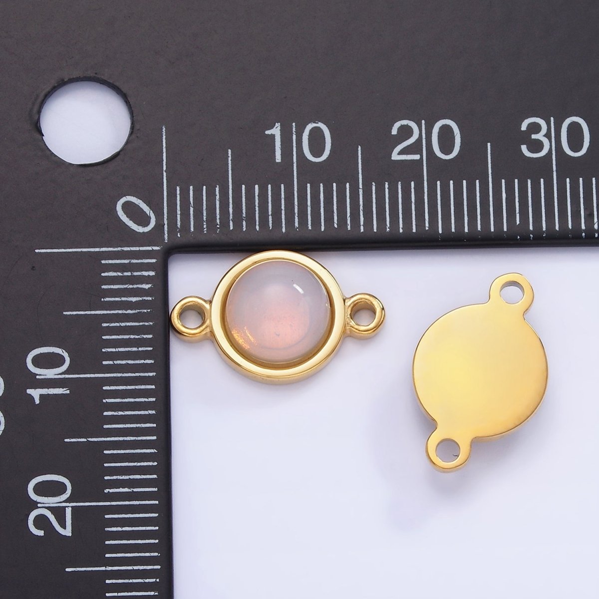 Stainless Steel 10mm Cat's Eye, White Agate, Chalcedony Bezel Round Connector | G361 G363 - DLUXCA