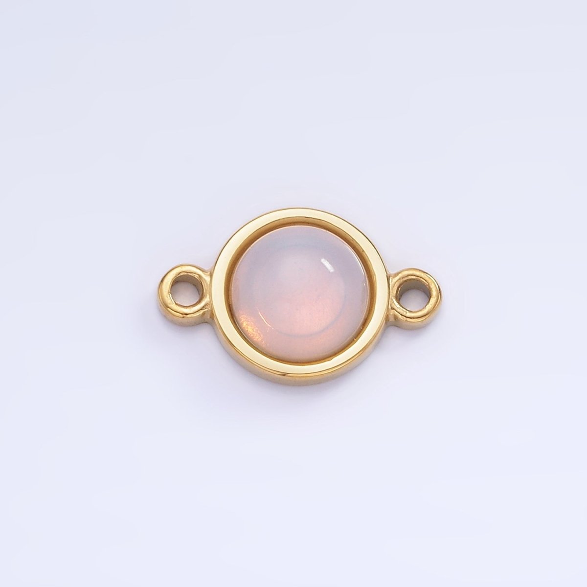Stainless Steel 10mm Cat's Eye, White Agate, Chalcedony Bezel Round Connector | G361 G363 - DLUXCA