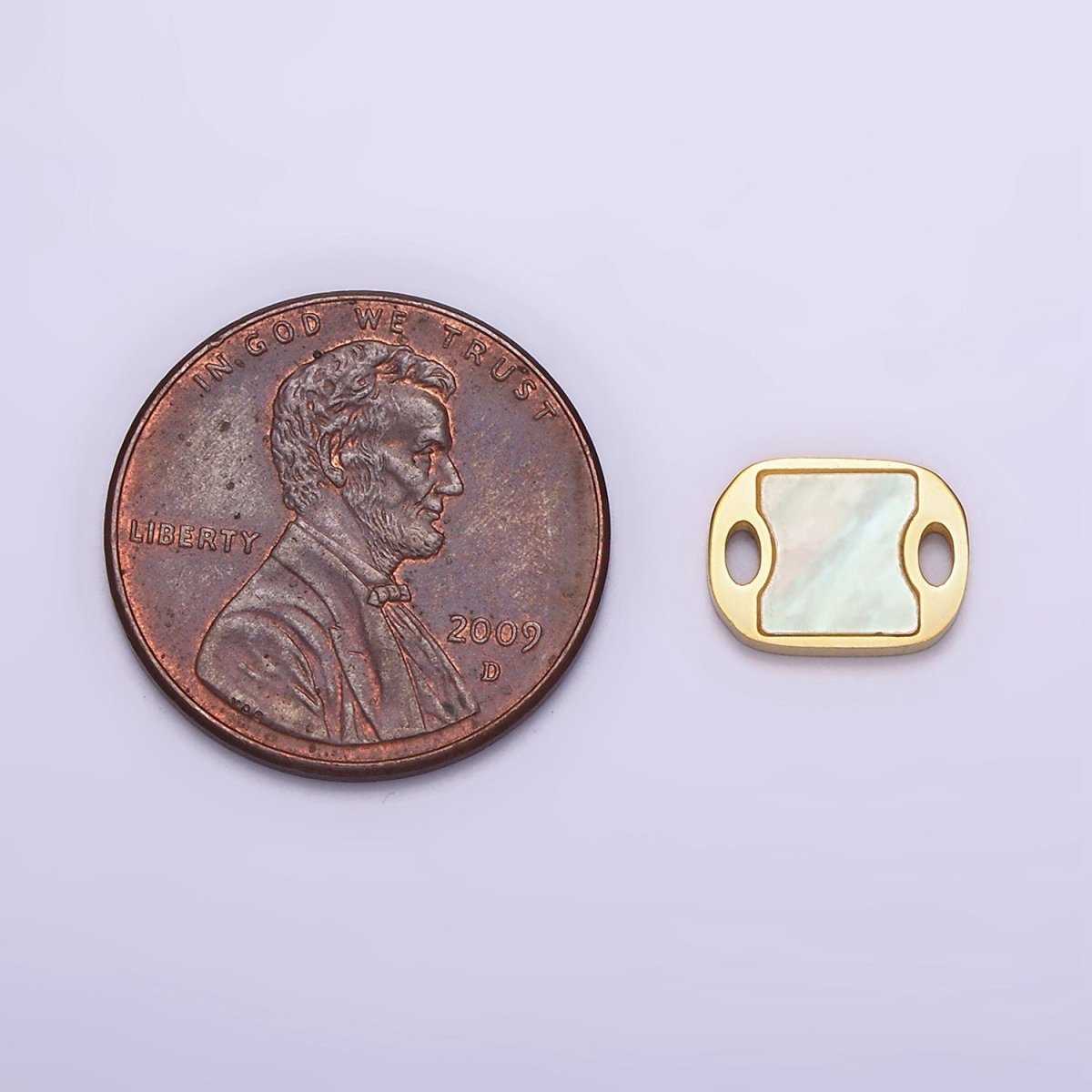 Stainless Steel 10mm Shell Pearl Geometric Double Oval Open Connector | P1252 - DLUXCA