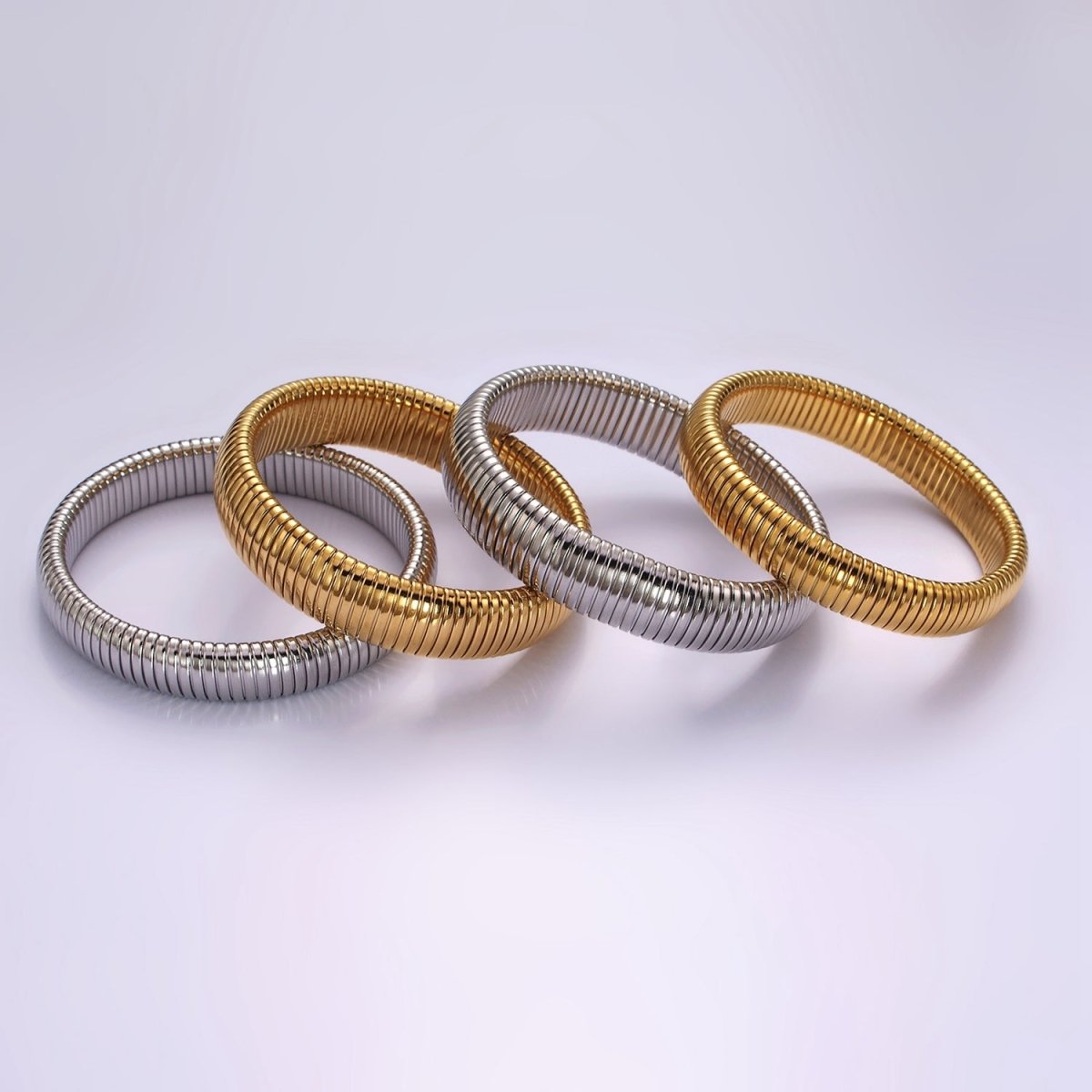 Stainless Steel 11.8mm, 14.8mm Flexible Snake 70mm Bangle Bracelet in Gold & Silver | WA-2325 - WA-2328 - DLUXCA