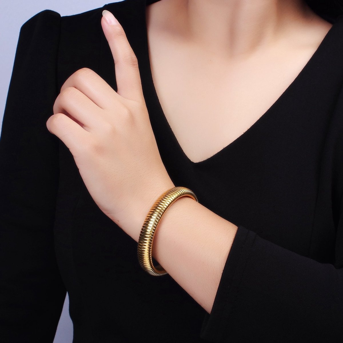 Stainless Steel 11.8mm, 14.8mm Flexible Snake 70mm Bangle Bracelet in Gold & Silver | WA-2325 - WA-2328 - DLUXCA