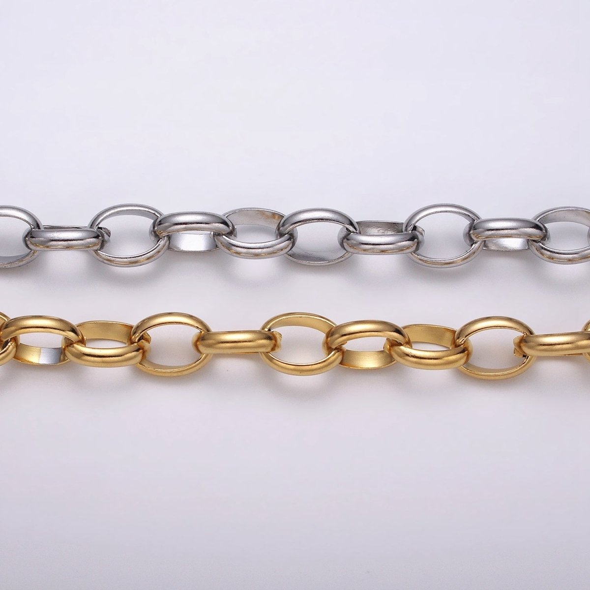 Stainless Steel 11mm Rolo Wide Cable Link Unfinished Yard Chain in Gold & Silver | ROLL-1271 ROLL-1272 Clearance Pricing - DLUXCA