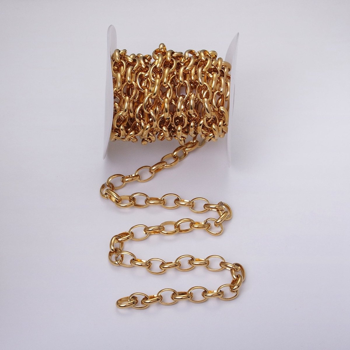 Stainless Steel 11mm Rolo Wide Cable Link Unfinished Yard Chain in Gold & Silver | ROLL-1271 ROLL-1272 Clearance Pricing - DLUXCA