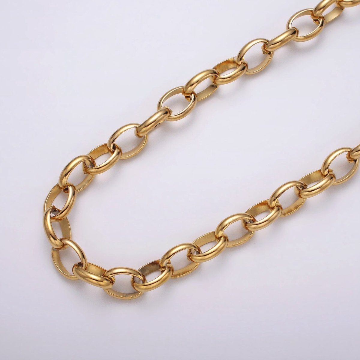 Stainless Steel 11mm Rolo Wide Cable Link Unfinished Yard Chain in Gold & Silver | ROLL-1271 ROLL-1272 Clearance Pricing - DLUXCA