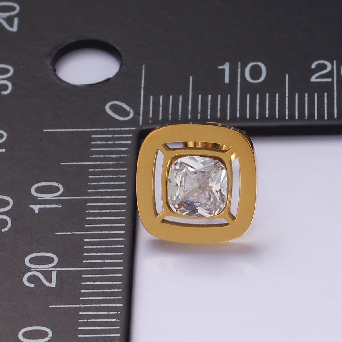 Stainless Steel 12mm Clear CZ Square Bezel Stud Earrings in Gold & Silver | AB1121 AB1122 - DLUXCA