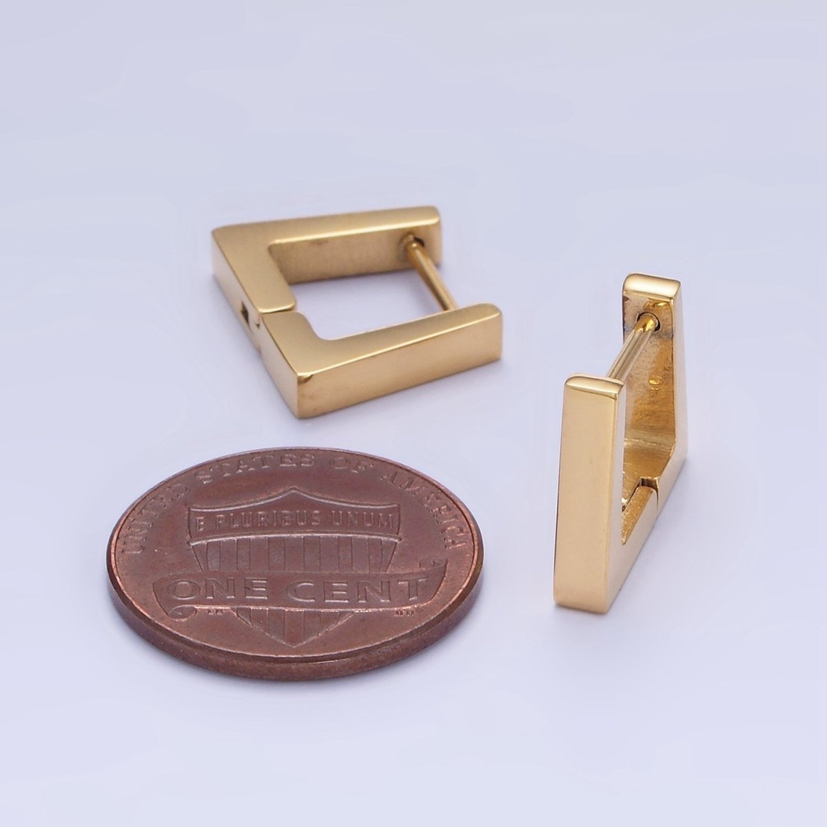 Stainless Steel 12mm Edged Square Huggie Earrings in Gold & Silver | AB1372 AB1373 - DLUXCA