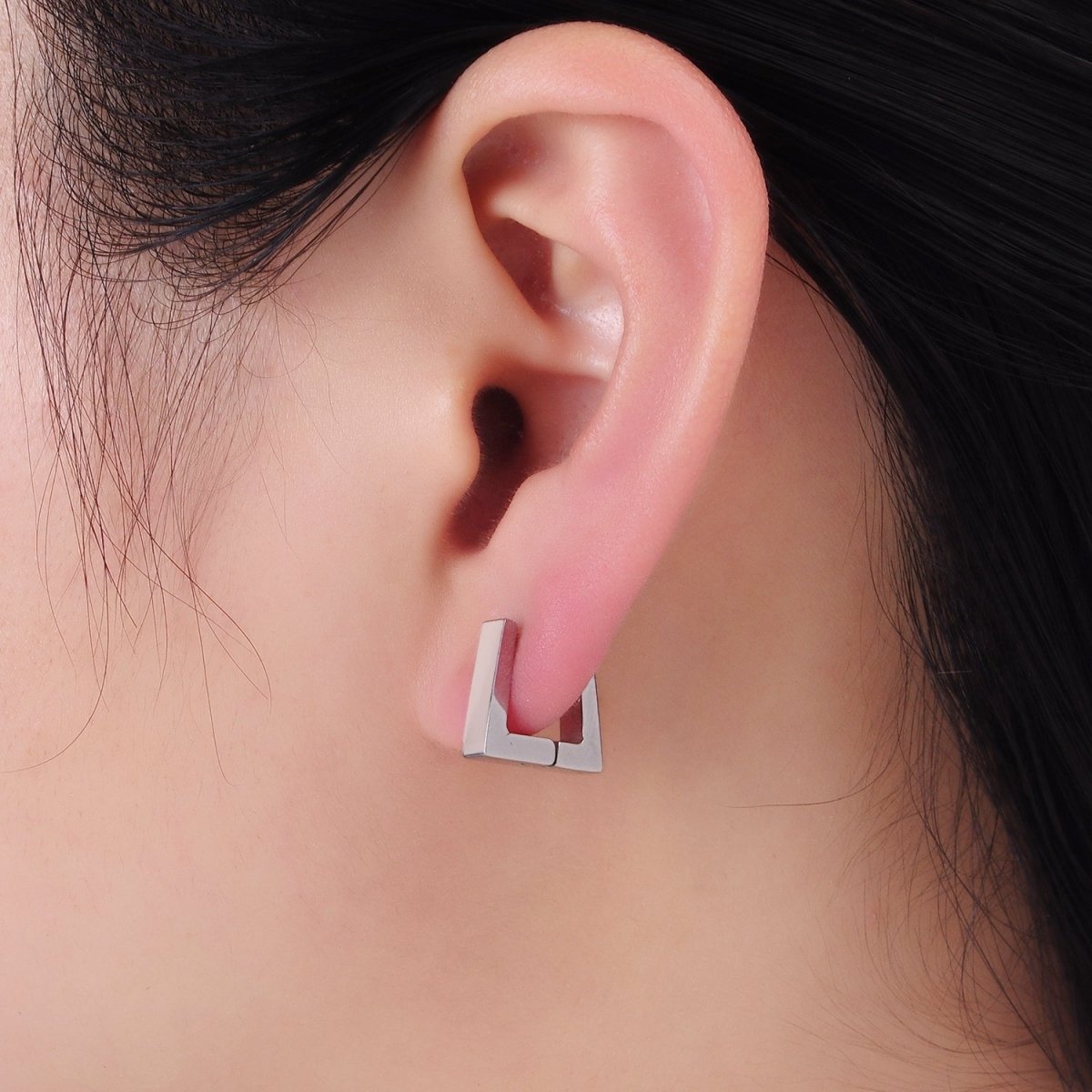 Stainless Steel 12mm Edged Square Huggie Earrings in Gold & Silver | AB1372 AB1373 - DLUXCA