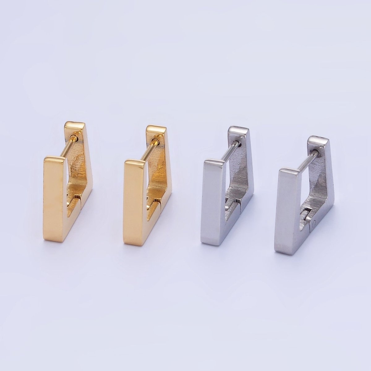 Stainless Steel 12mm Edged Square Huggie Earrings in Gold & Silver | AB1372 AB1373 - DLUXCA