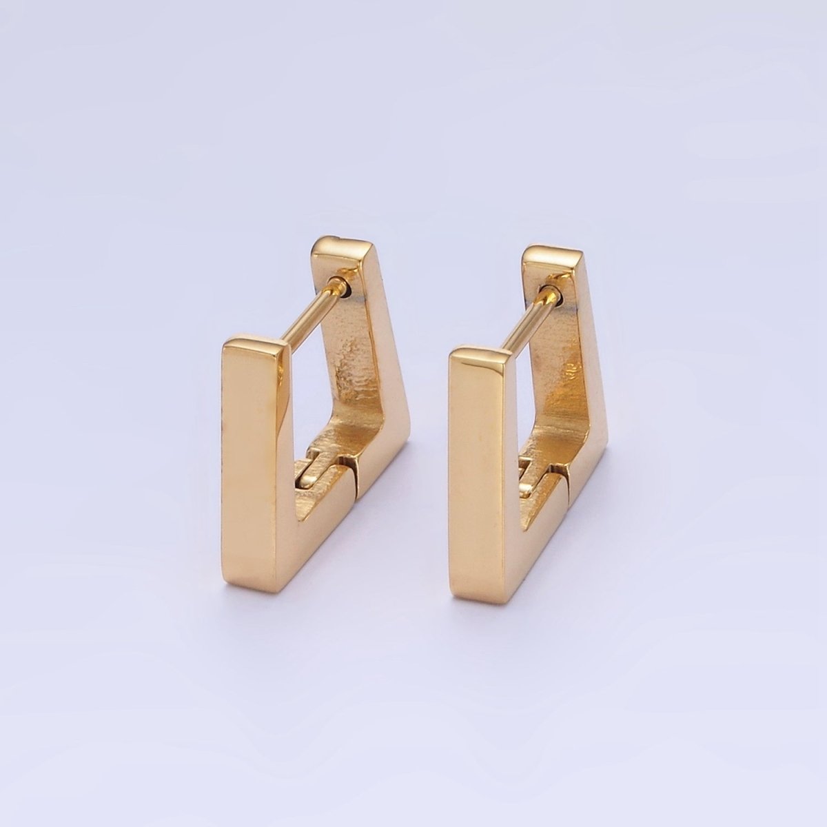 Stainless Steel 12mm Edged Square Huggie Earrings in Gold & Silver | AB1372 AB1373 - DLUXCA