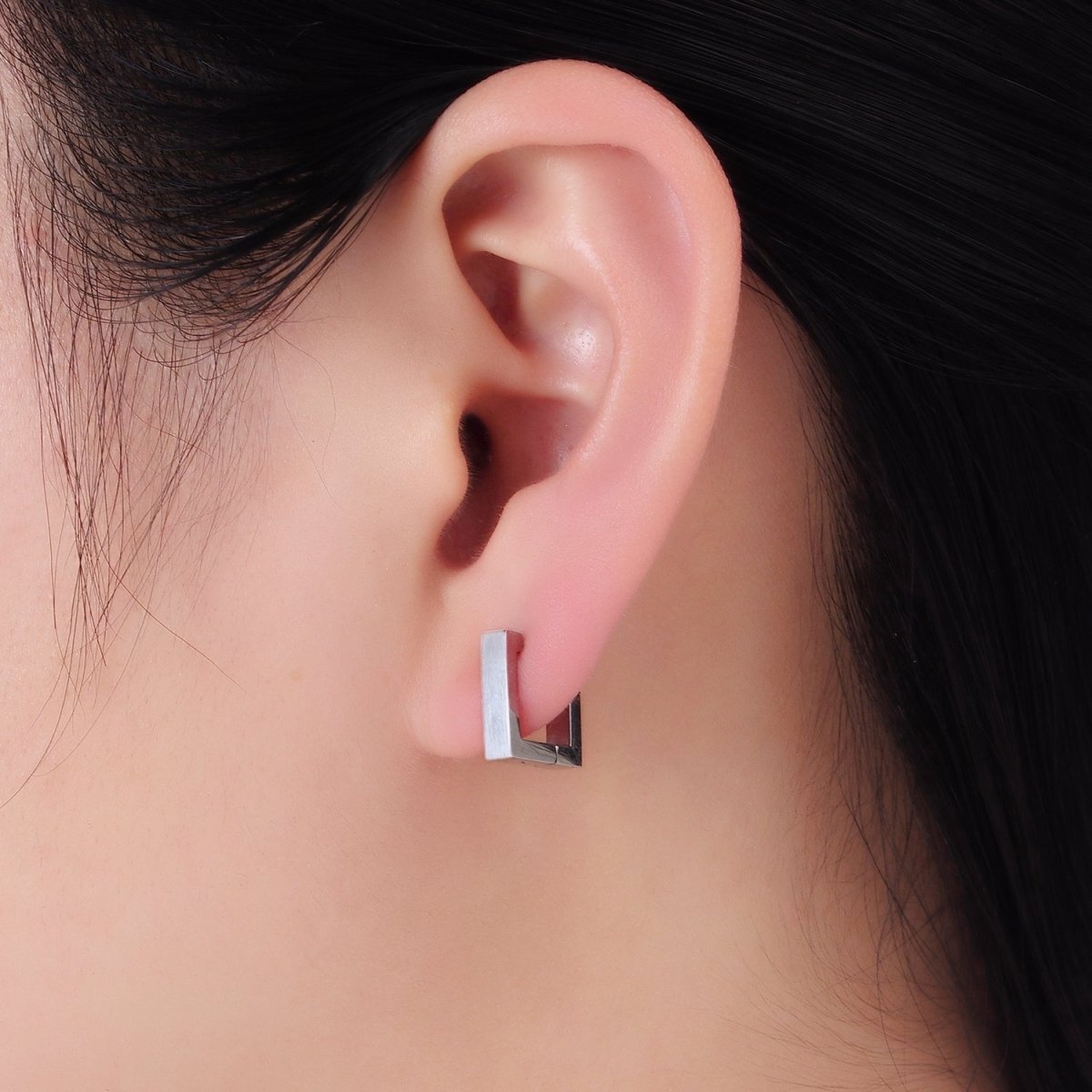 Stainless Steel 12mm Square Minimalist Huggie Earrings in Gold & Silver | AB1392 AB1393 - DLUXCA