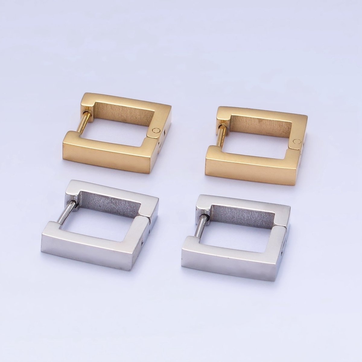 Stainless Steel 12mm Square Minimalist Huggie Earrings in Gold & Silver | AB1392 AB1393 - DLUXCA