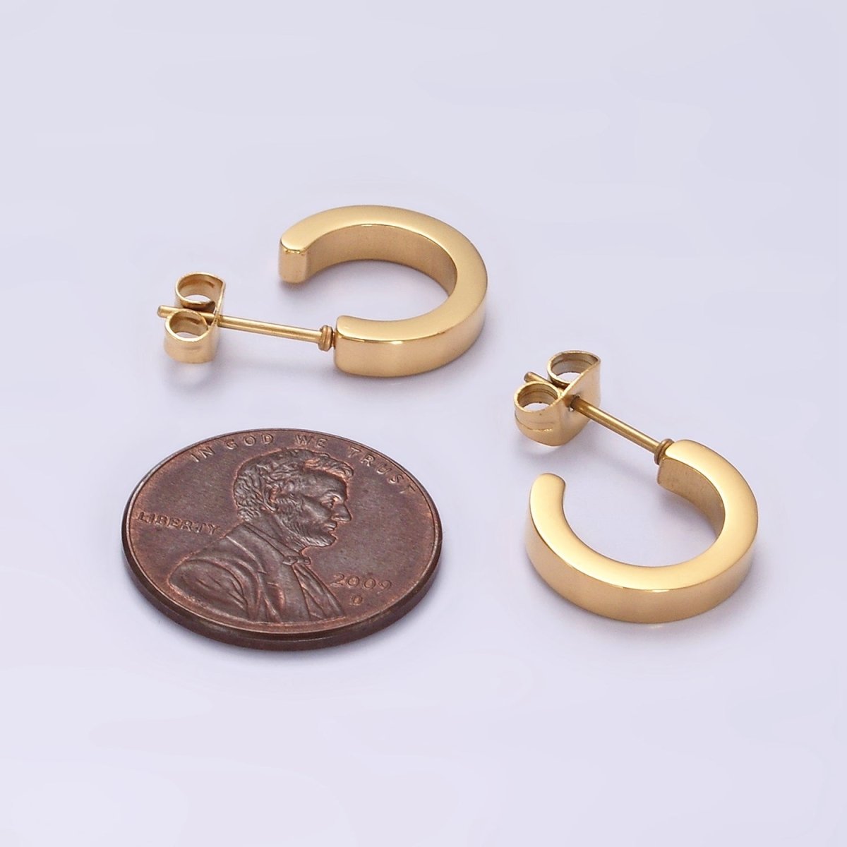 Stainless Steel 13.5mm Flat Minimalist C-Shaped Cartilage Hoop Earrings in Gold & Silver | V191 V192 - DLUXCA