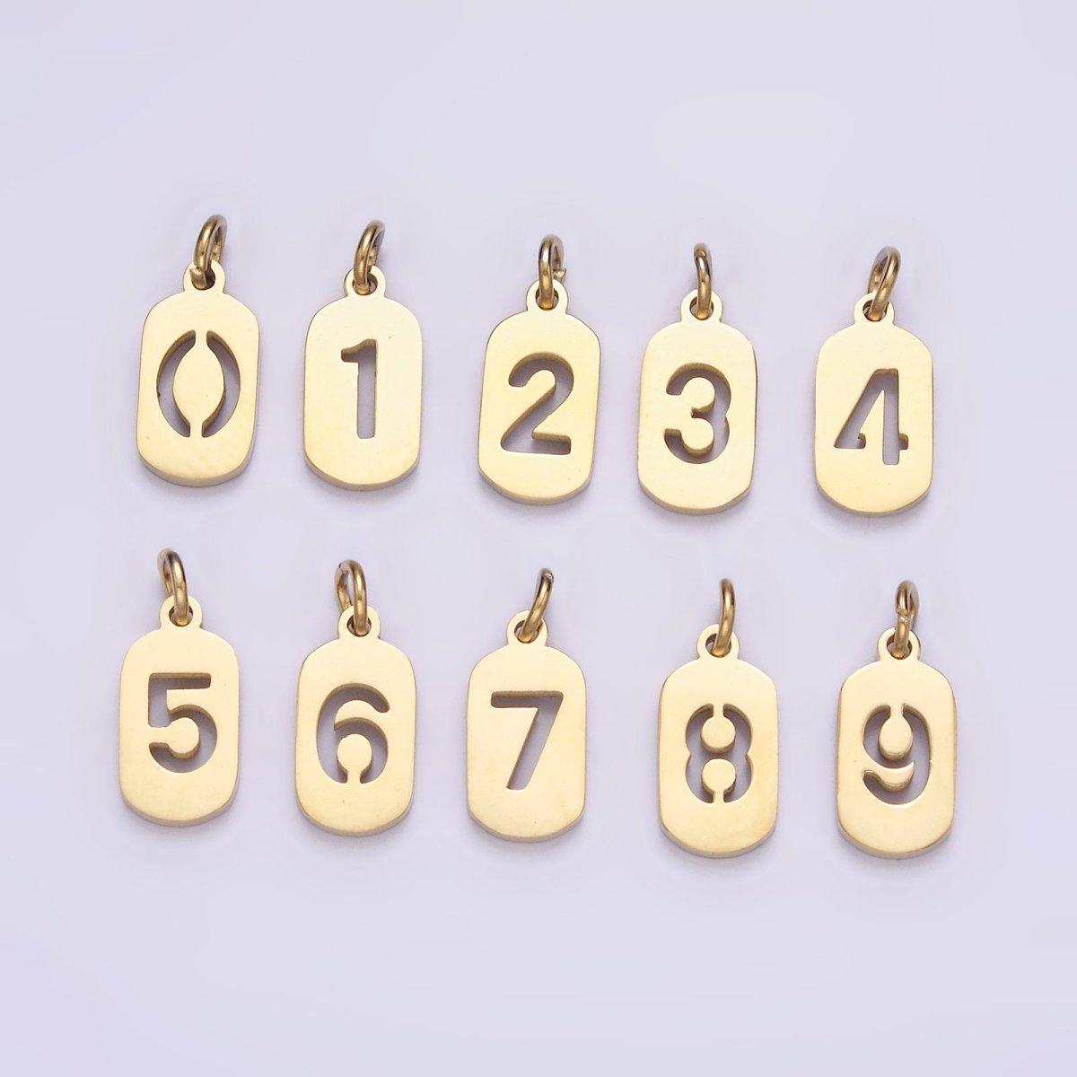 Stainless Steel 13.5mm Number 0-9 Open Script Mini Tag Add-On Gold Charm P-591~P-600 - DLUXCA
