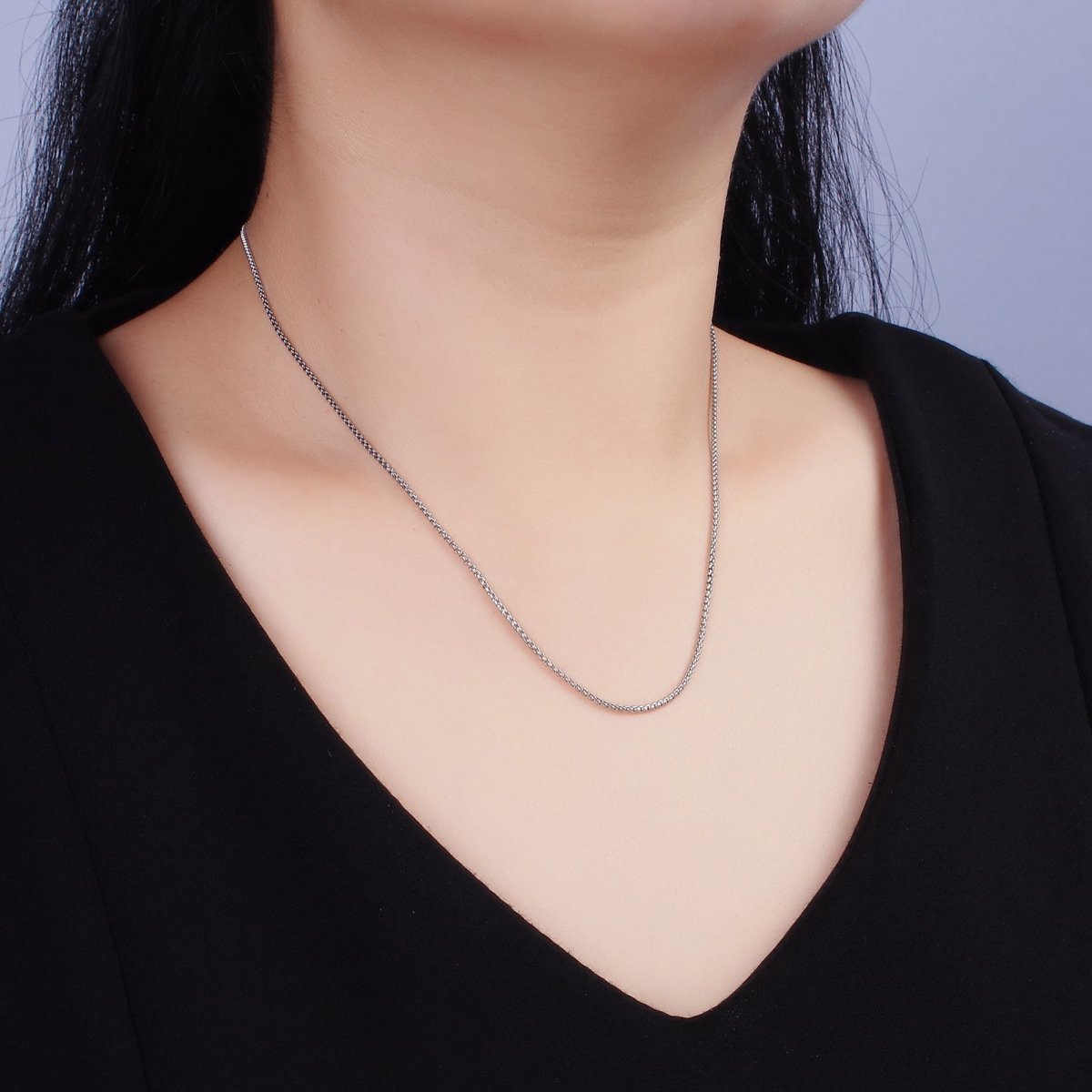 Stainless Steel 1.3mm Dainty Boston Box 18 Inch Layering Chain Necklace | WA-2106 Clearance Pricing - DLUXCA