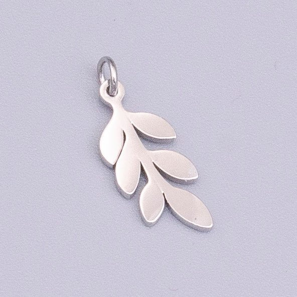 Stainless Steel 13mm Olive Foliage Leaf Nature Charm in Gold & Silver | P-916 - DLUXCA